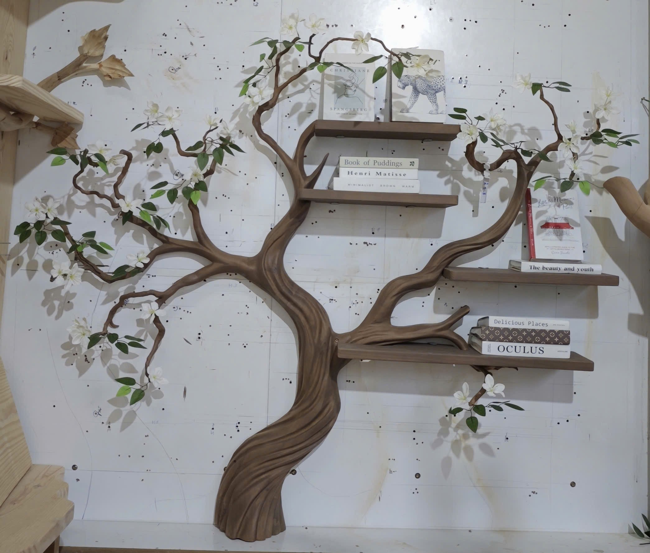 Rustic Artistic Tree Bookshelf Living Room Interior Signature Curved Design SINLKITB650