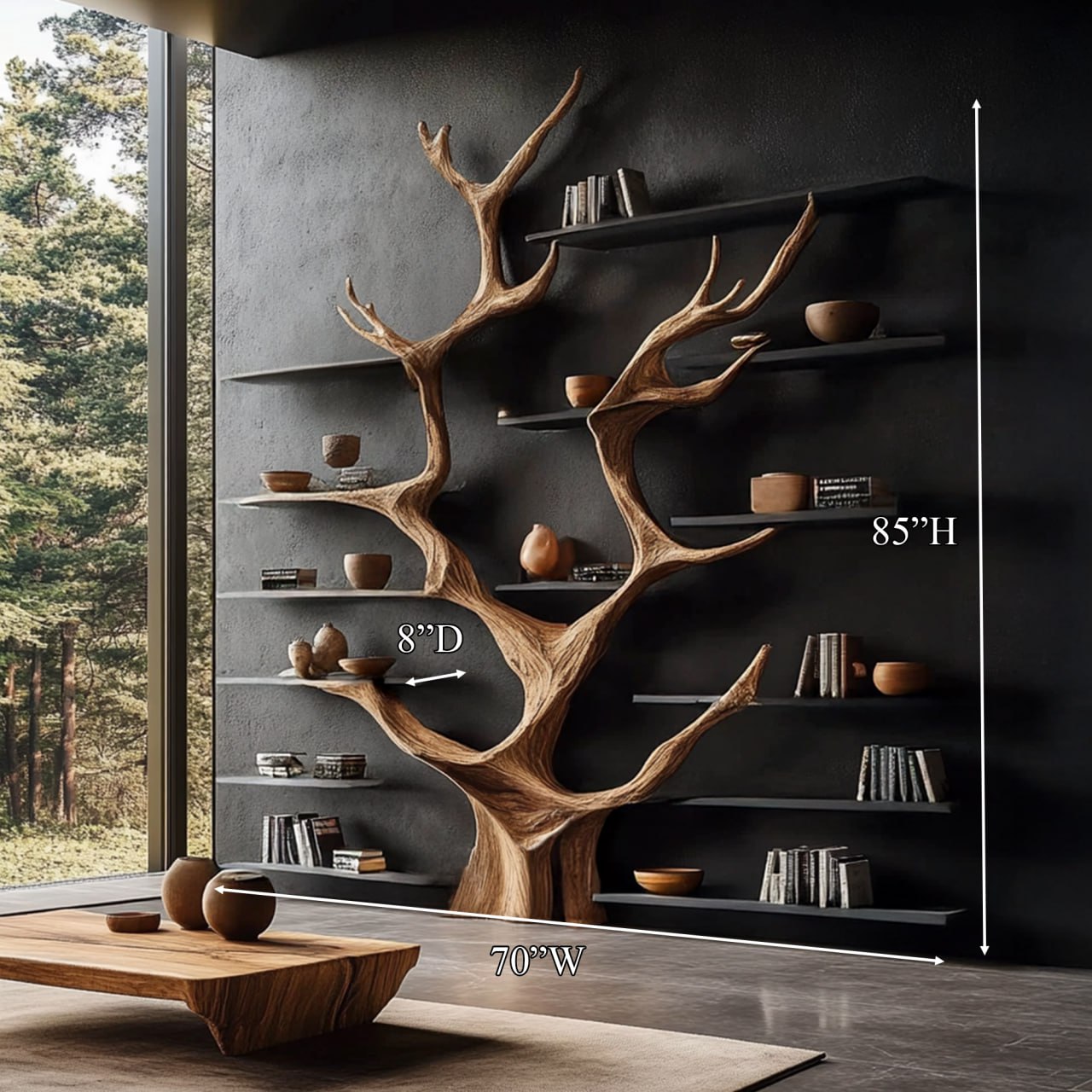 Sculptural Tree Bookcase - Artisan Tree-Inspired Wall Unit SINLSATB179