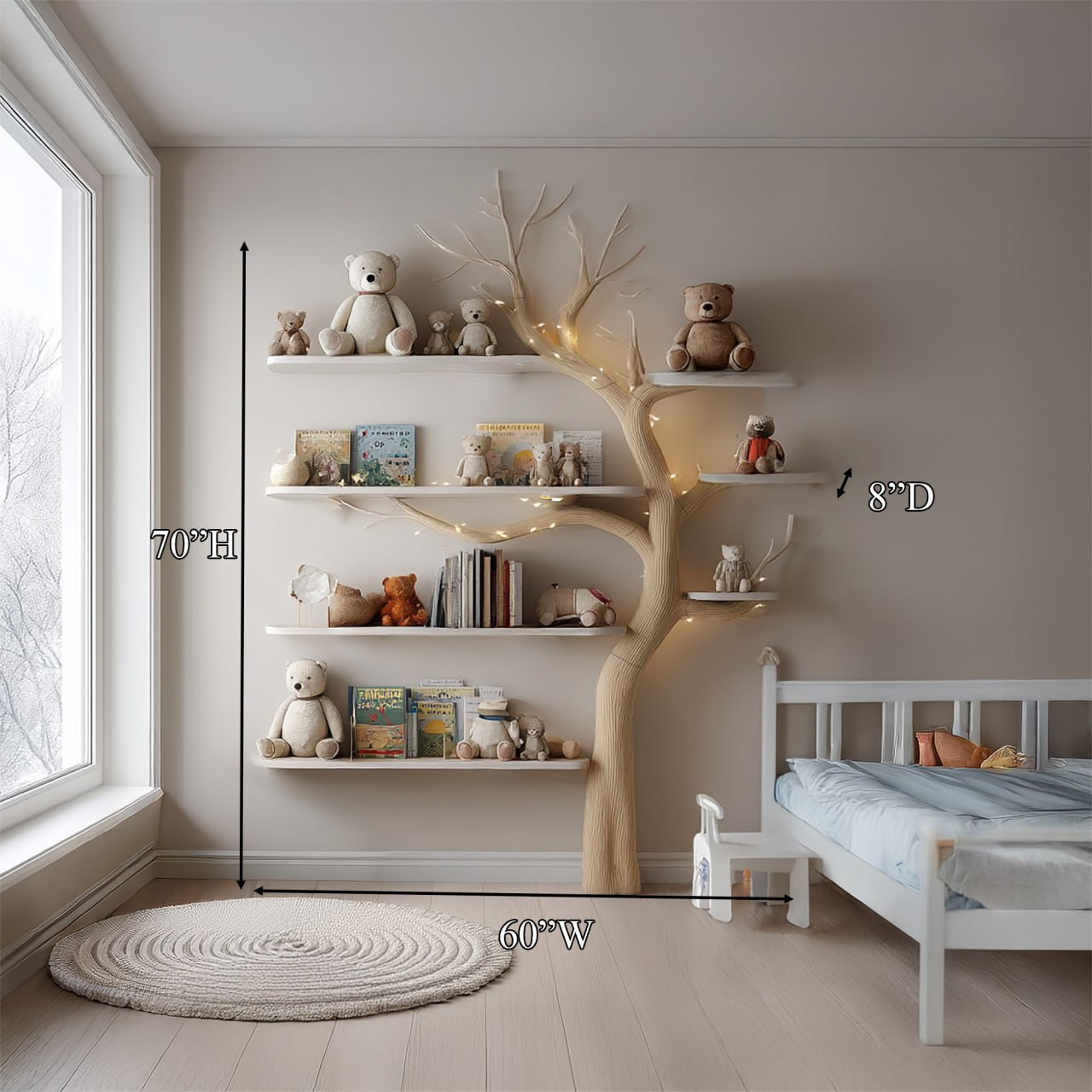 Midcentury Tree Bookshelf Nursery Kids Room SINLSATB254