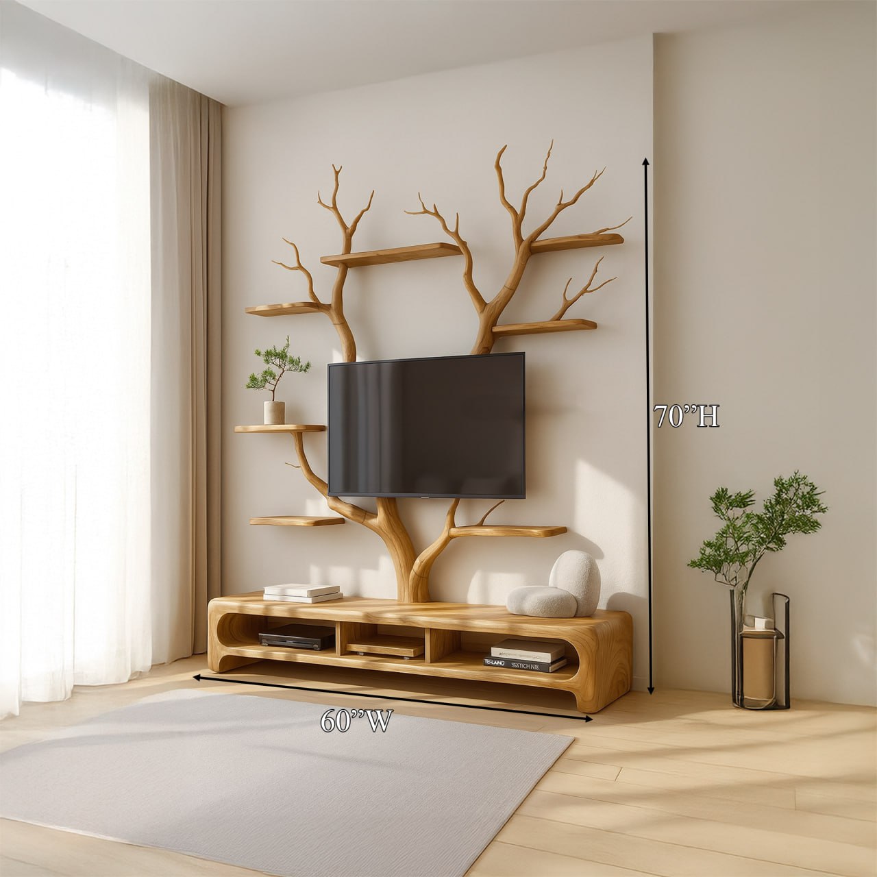 Rustic TV Stand Tree Shelf Living SINLSATB216