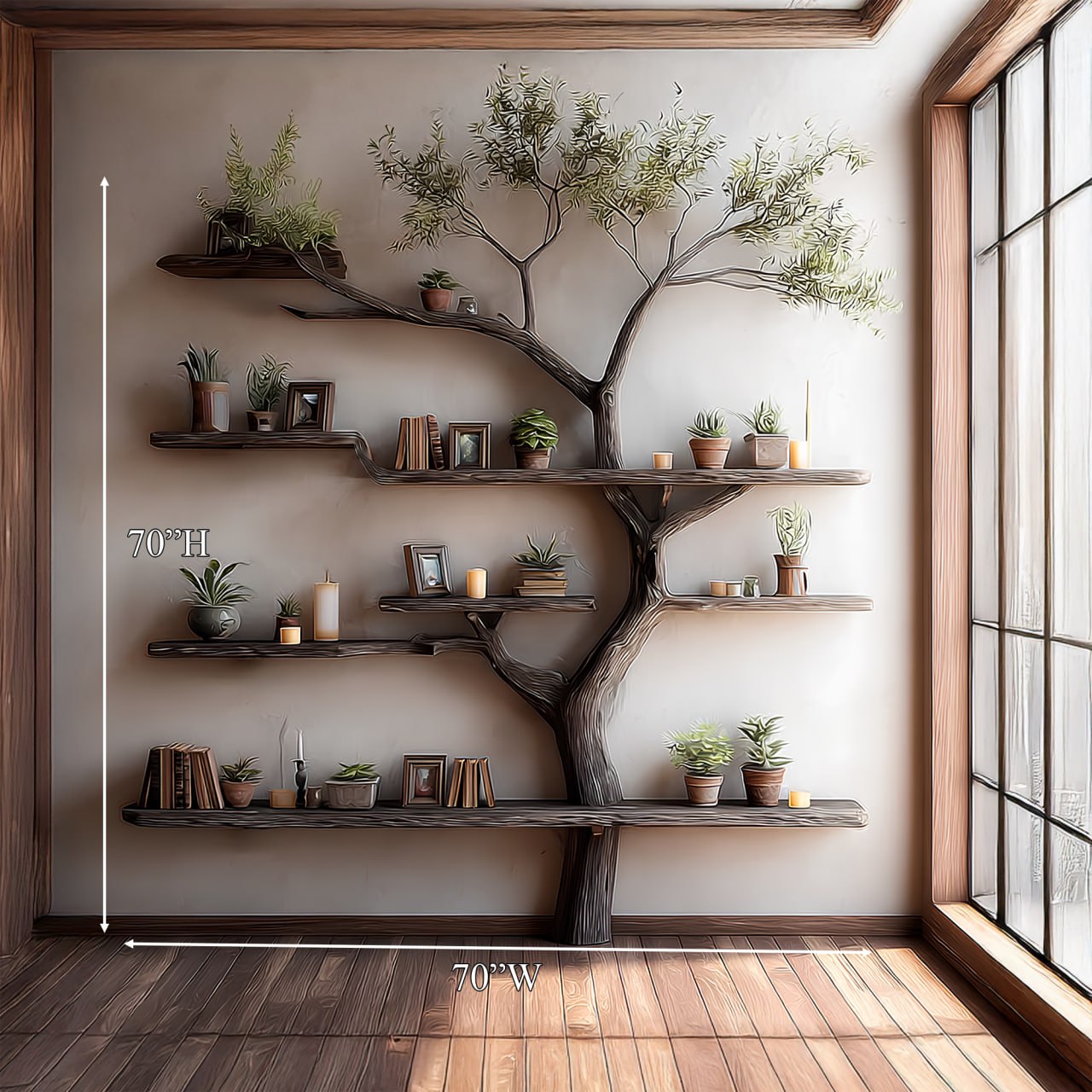 Rustic Tree Bookshelf Living Wall Decor SINLSATB205