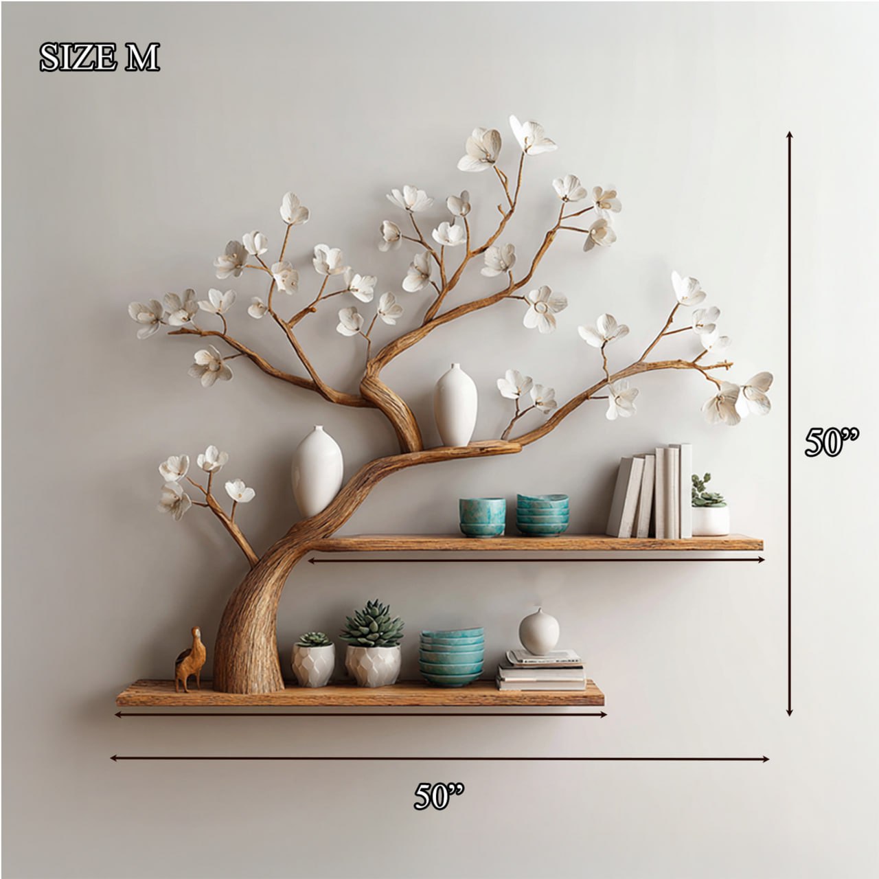 Rustic Floral Tree Shelf Living Wall SINLSATBS026