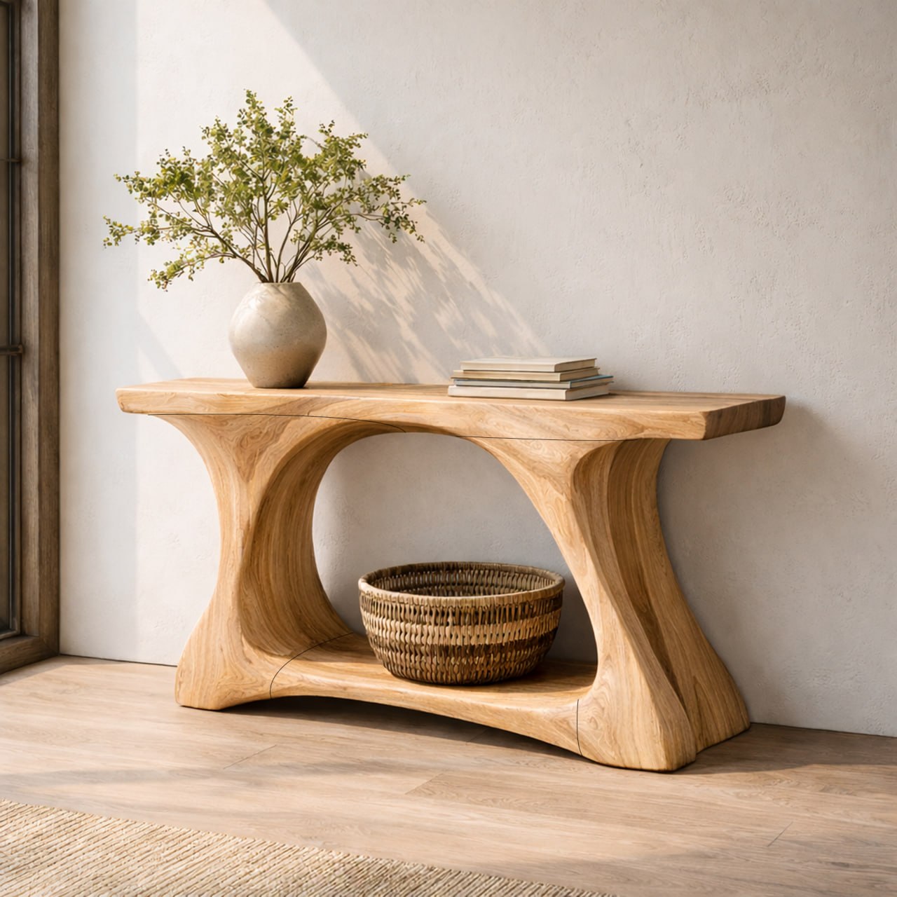 Rustic Console Table Organic Curved Base For Display SINLKICS459