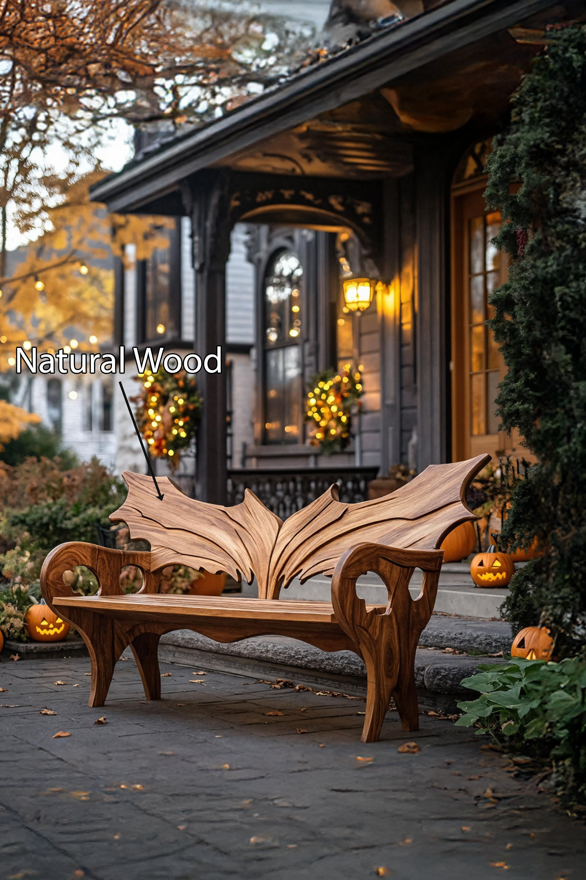Farmhouse Solid Wood Halloween Bench For Festive Outdoor Decor SILDTTNHOB017