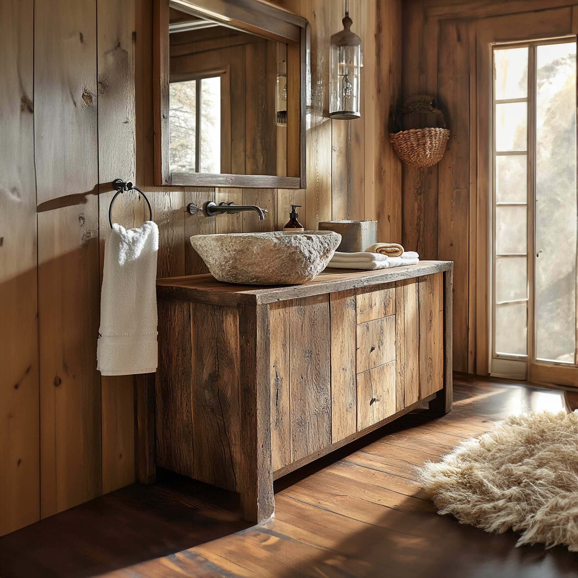 Vintage Wood Bathroom Vanity Sink Stand Boho Decor SINLBRV028