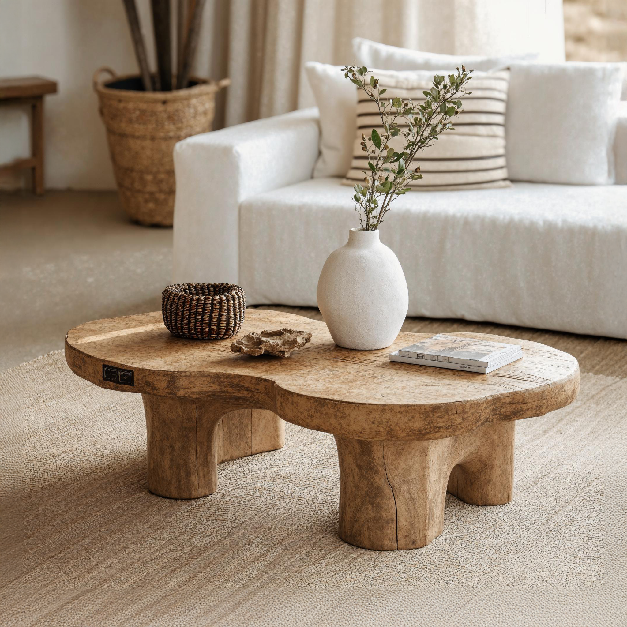 Natural Finish Wood Coffee Table For Organic Home Decor SILDTCF095
