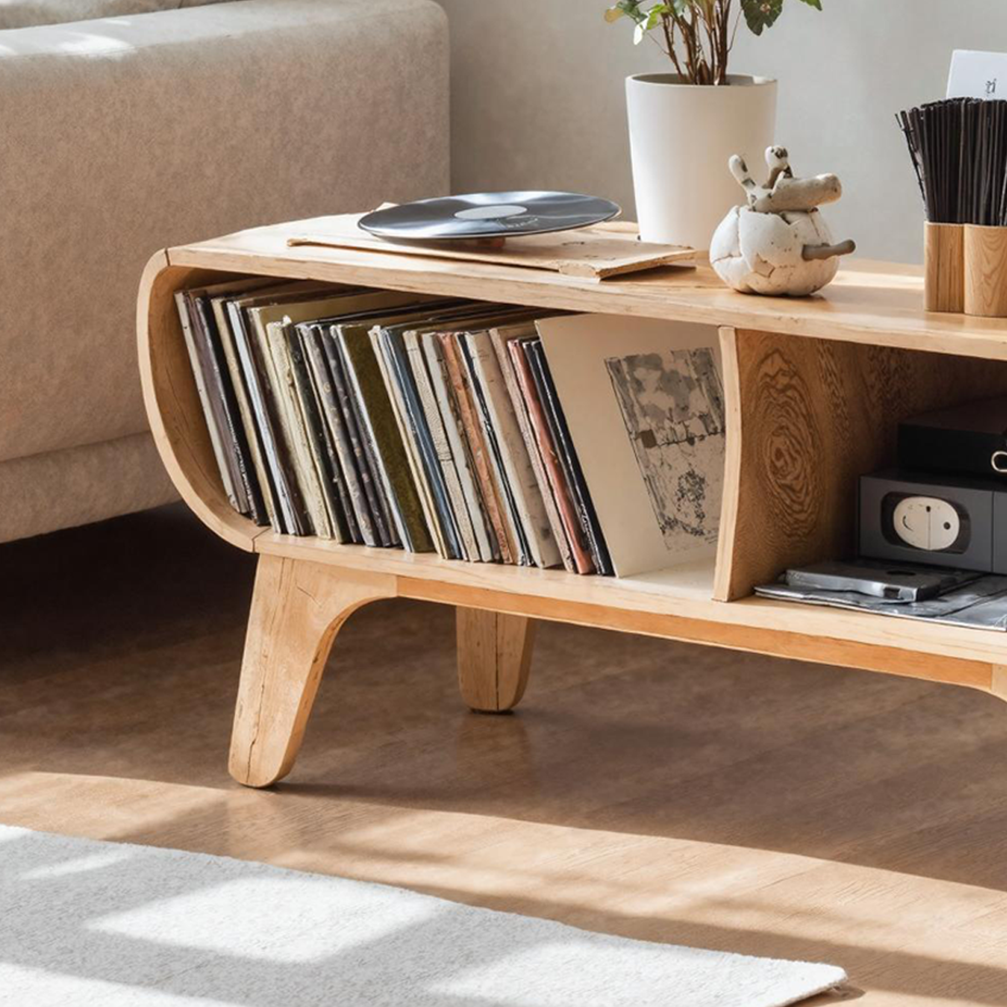 Vintage Record Player Stand With Storage For Entryway Decor SILDTRPT017