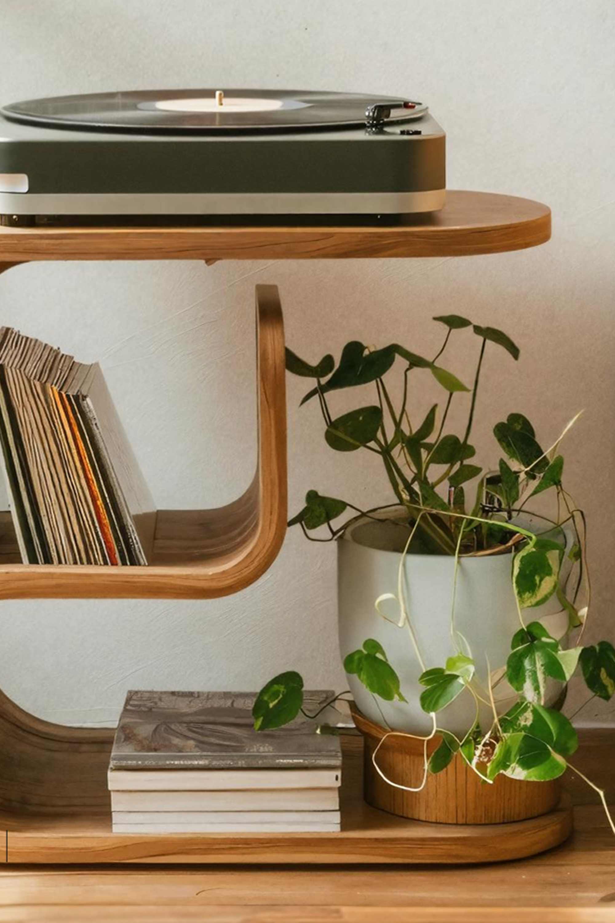 Rustic Wood Vinyl Player Stand For Livingroom Setup SILDTTRRPT037