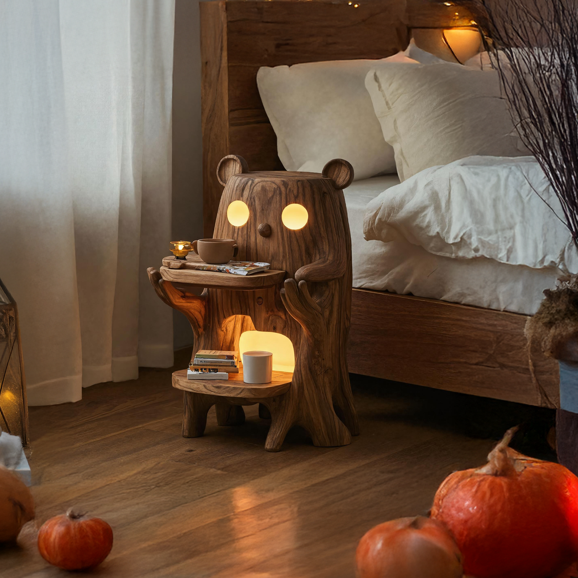 Handcrafted Wood Side Table For Bedroom Functionality SILDTTRNS013