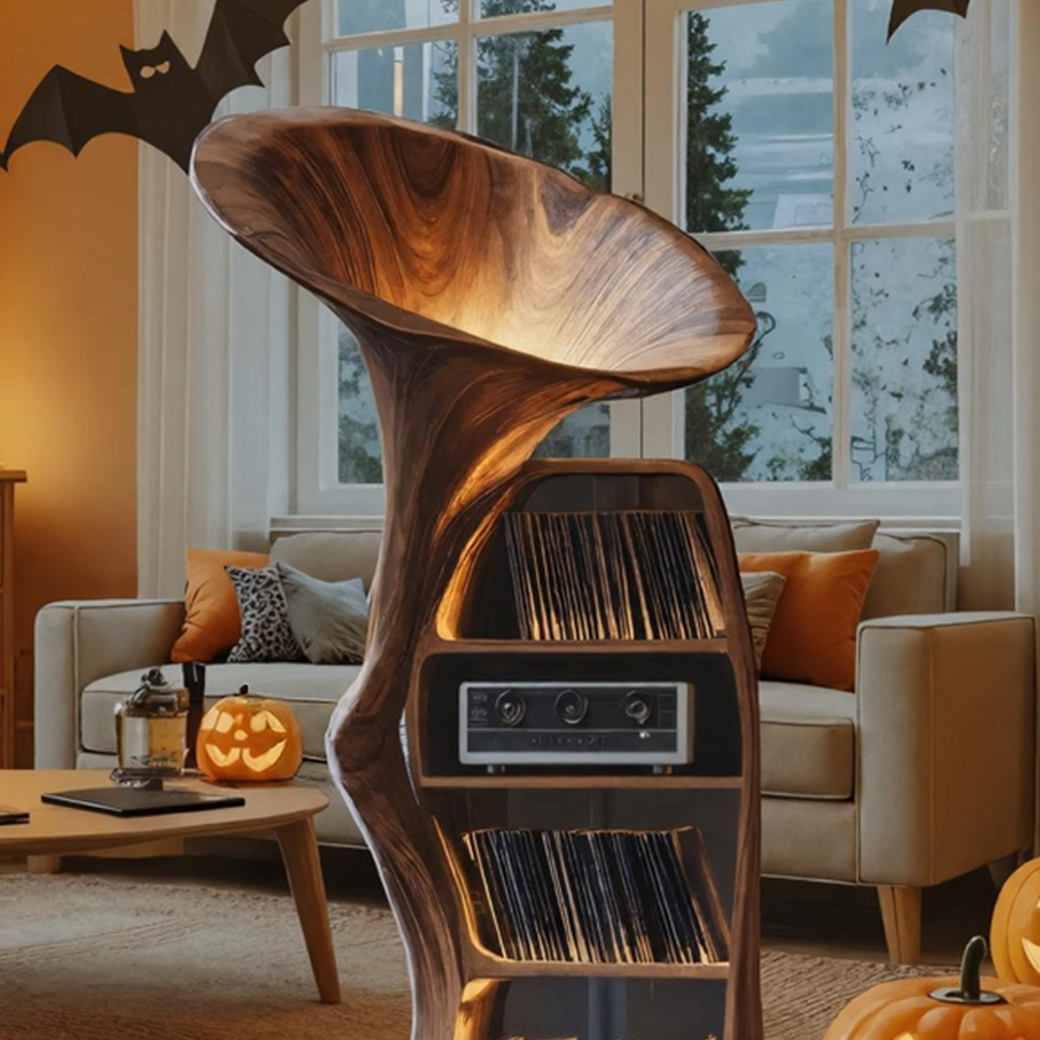 Mid Century Wooden Live Edge Record Stand For Living Room Halloween Decor SILDTTRHRS001