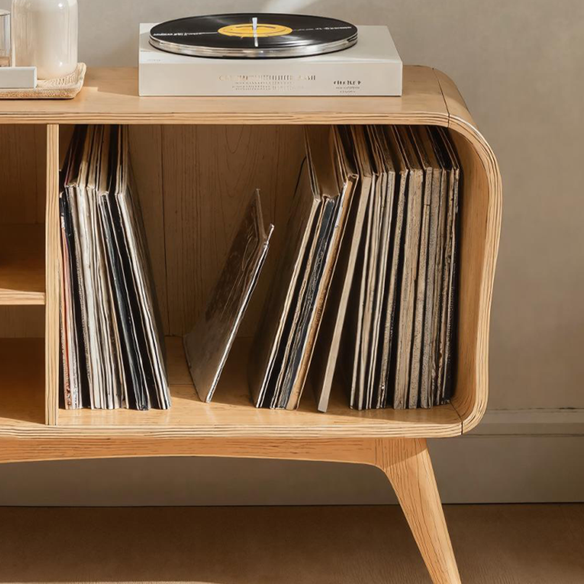 Farmhouse Solid Wood Record Stand For Bedroom Organization SILDTRPT016