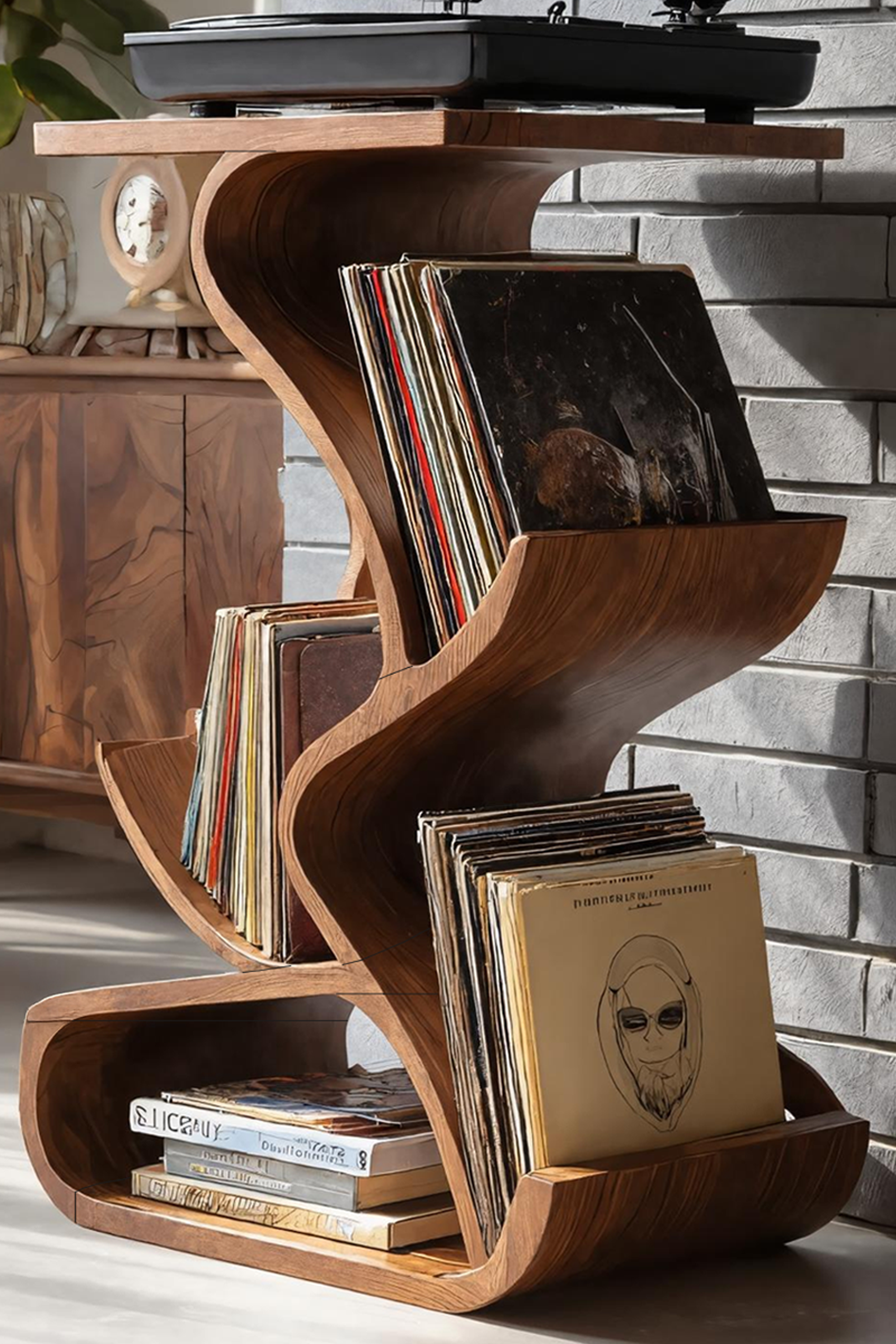 Handcrafted Record Stand With Storage For Furniture SILDTTRRPT035