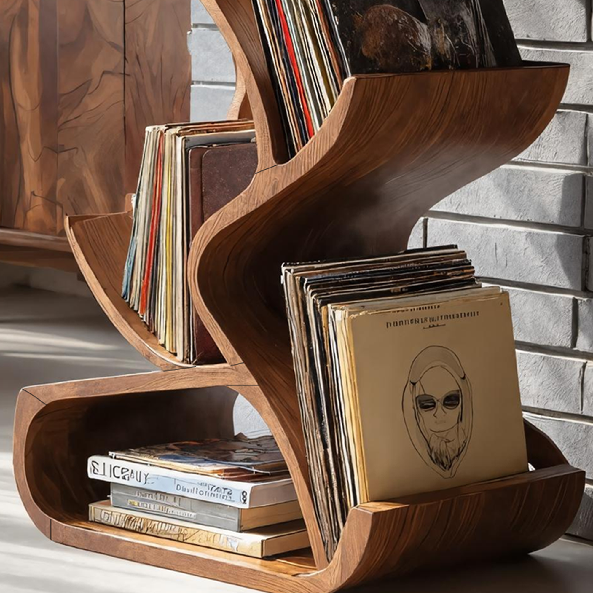 Handcrafted Record Stand With Storage For Furniture SILDTTRRPT035