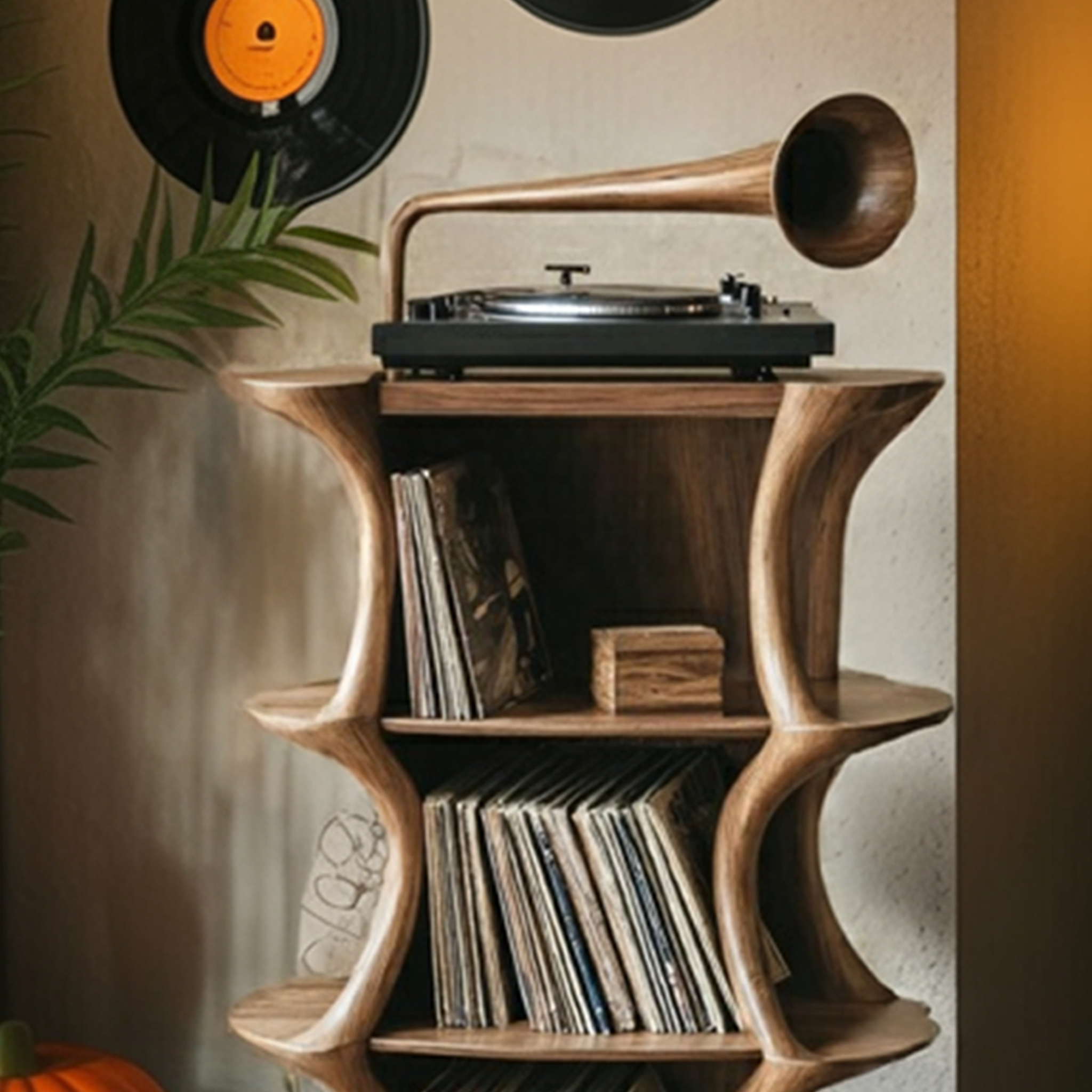 Handcrafted Live Edge Record Stand For Living Room Halloween Style SILDTTRHRS003