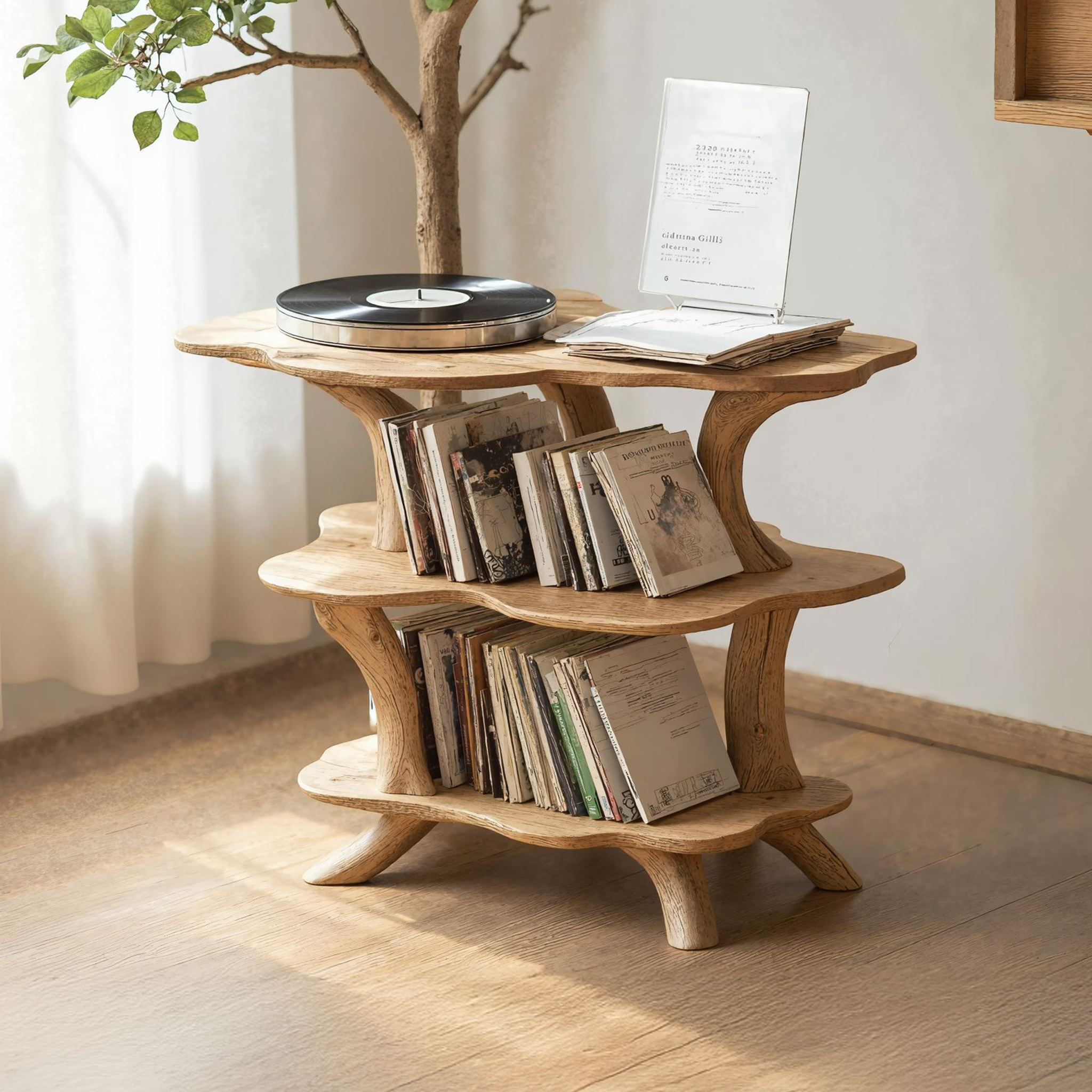 Rustic Large Vinyl Record Stand For Entryway Storage Decor SILDTRPT015