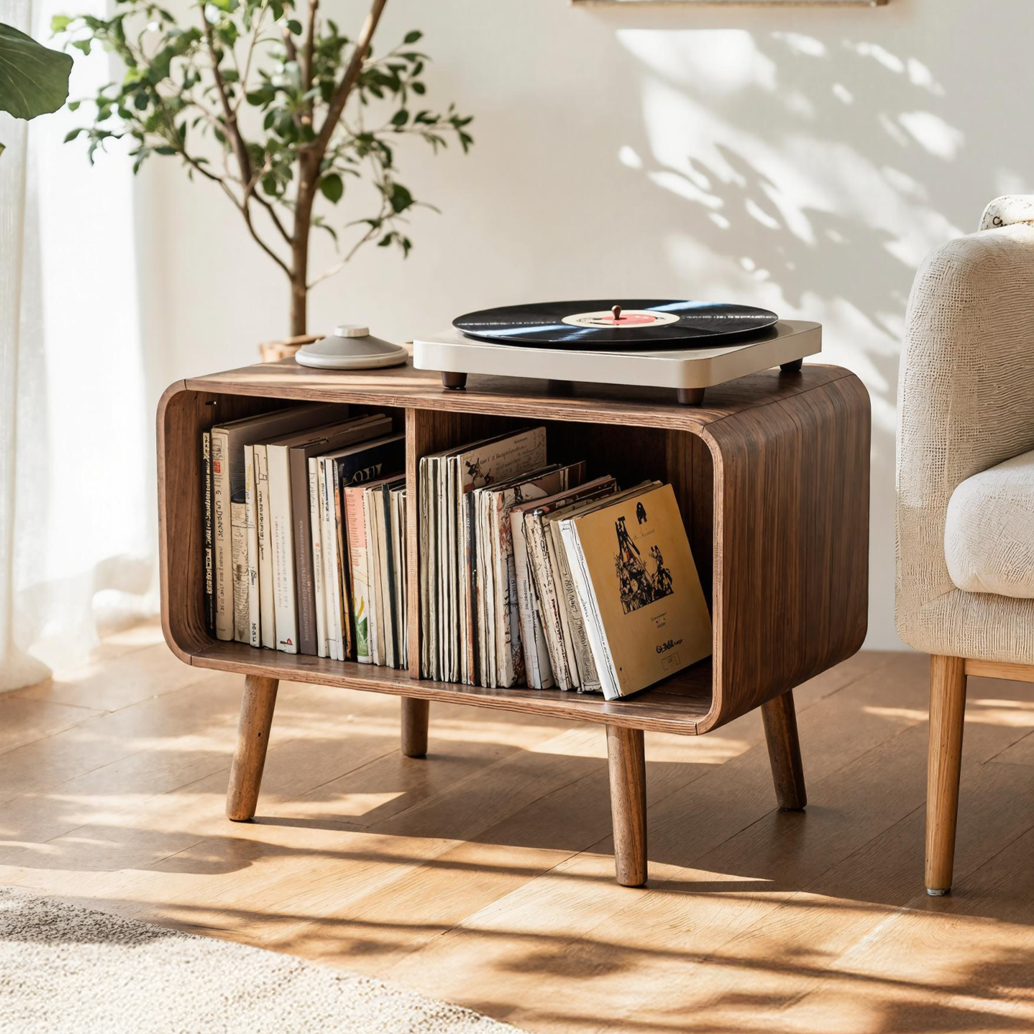 Mid Century Large Record Stand For Vinyl Storage In Bedroom SILDTRPT018