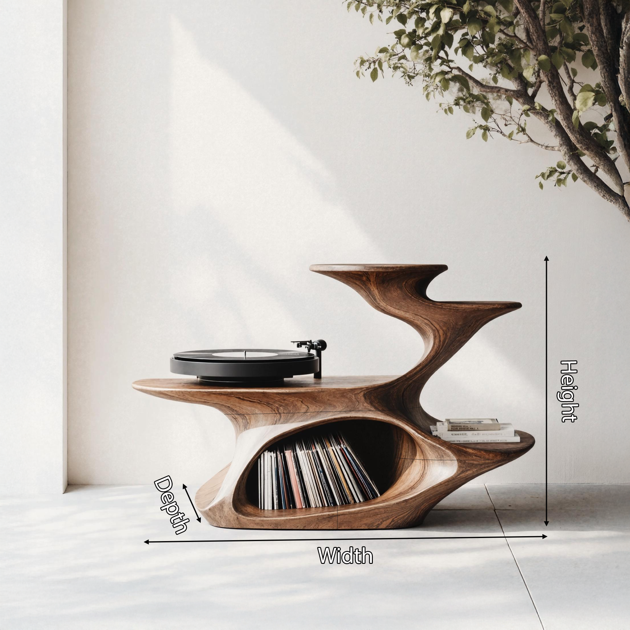 Handcrafted Live Edge Record Stand Unique Living Room SILDTTNRPT007