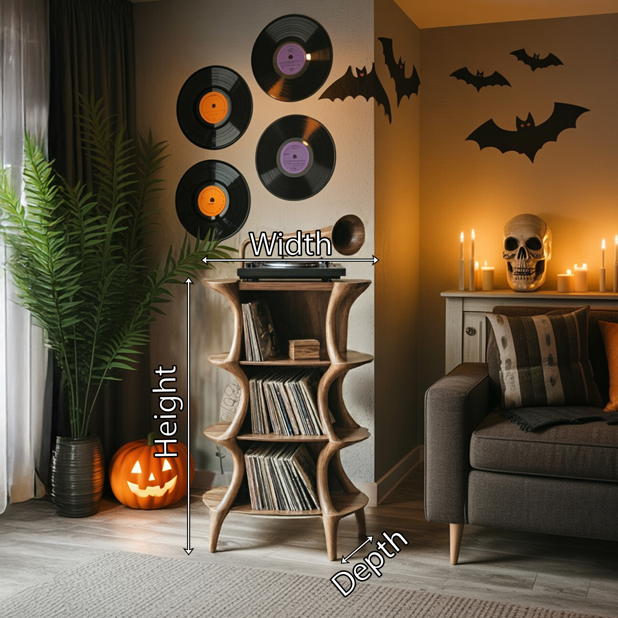Handcrafted Live Edge Record Stand For Living Room Halloween Style SILDTTRHRS003