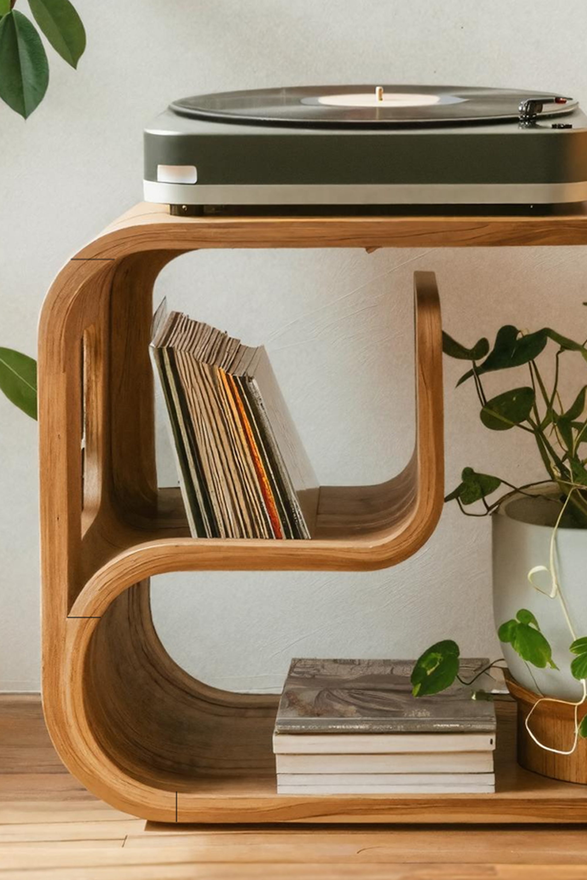 Rustic Wood Vinyl Player Stand For Livingroom Setup SILDTTRRPT037