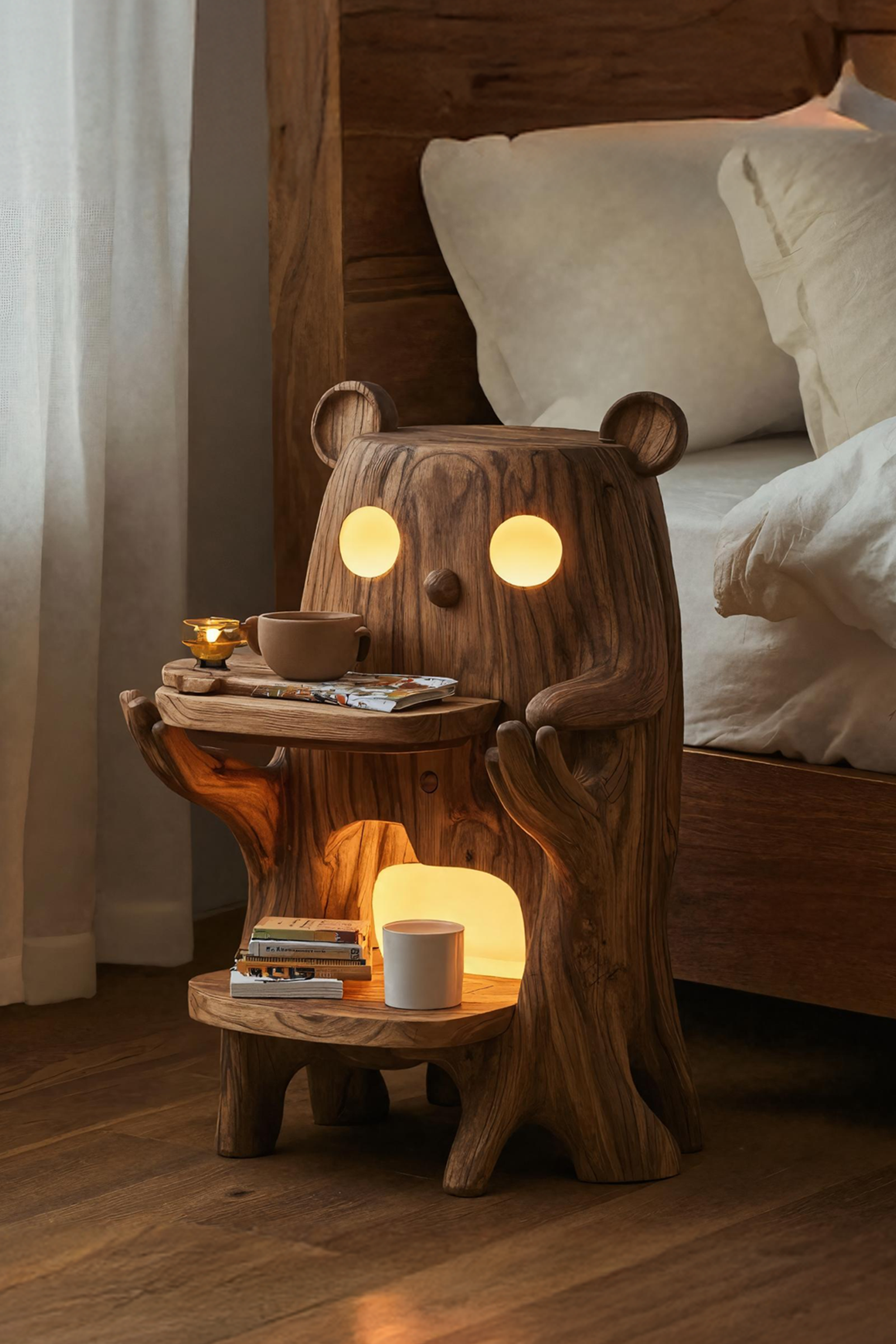 Handcrafted Wood Side Table For Bedroom Functionality SILDTTRNS013