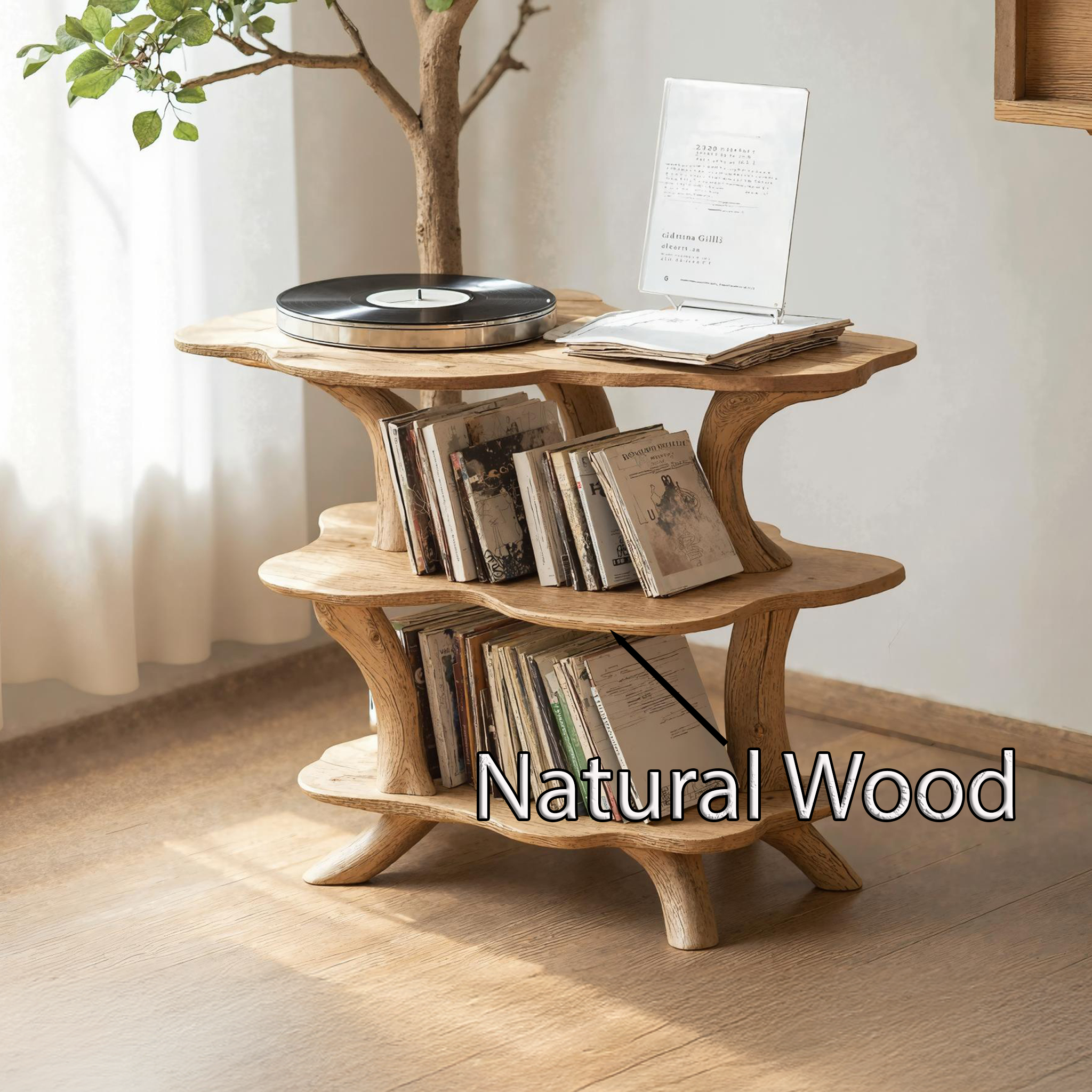 Rustic Large Vinyl Record Stand For Entryway Storage Decor SILDTRPT015