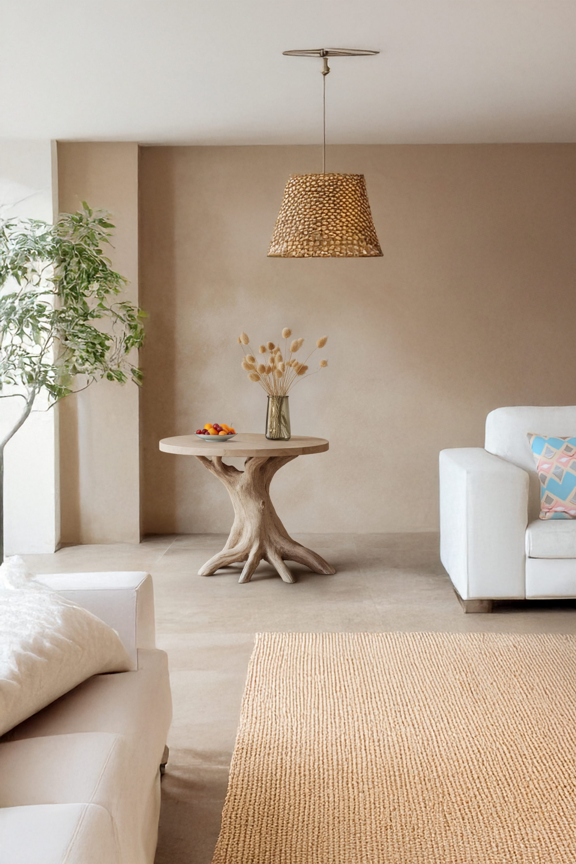 Handcrafted Round End Table For Living Room Decor And Storage Space SILDTTREN003