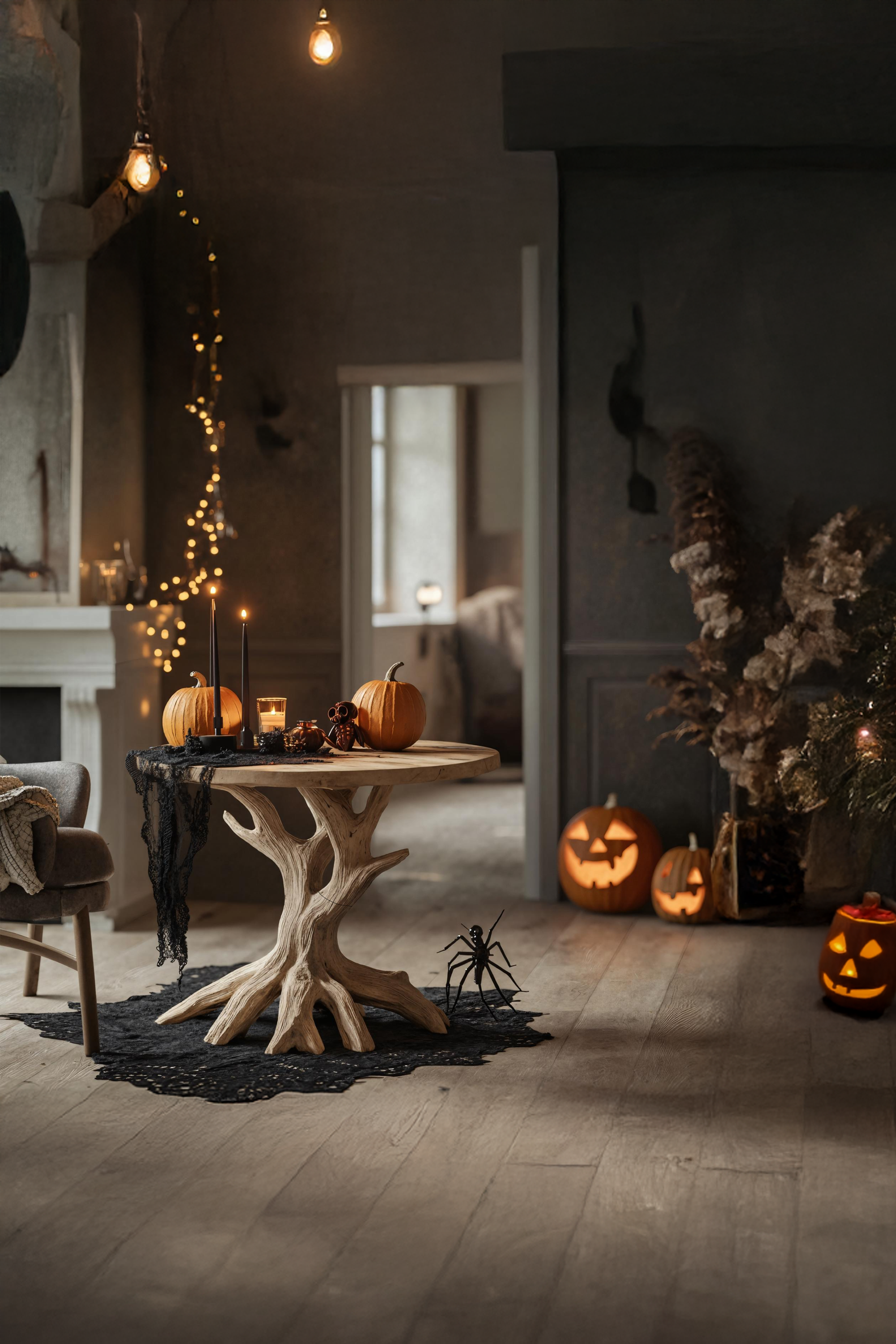 Handcrafted Round End Table For Living Room Gothic Fall Furniture Decor SILDTTRHEN003
