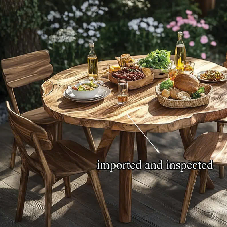 Rustic Round Wood Dining Table Set Decor Yard Gift SINLDT021