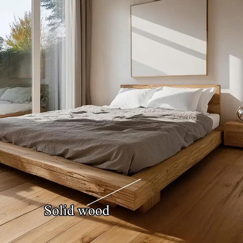 Rustic Low Profile Bed Frame Handmade Unique King Bed Frame Decor Home Gift SINLWB010
