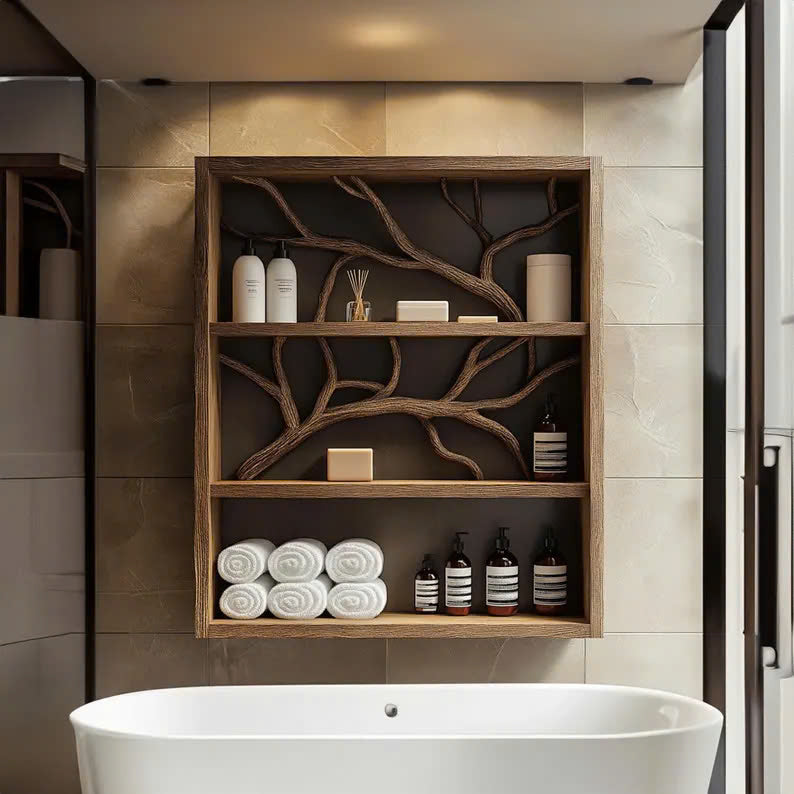 Rustic Wood Bathroom Vanity Shelf Bathroom Storage Tree Branch SINLBRV038