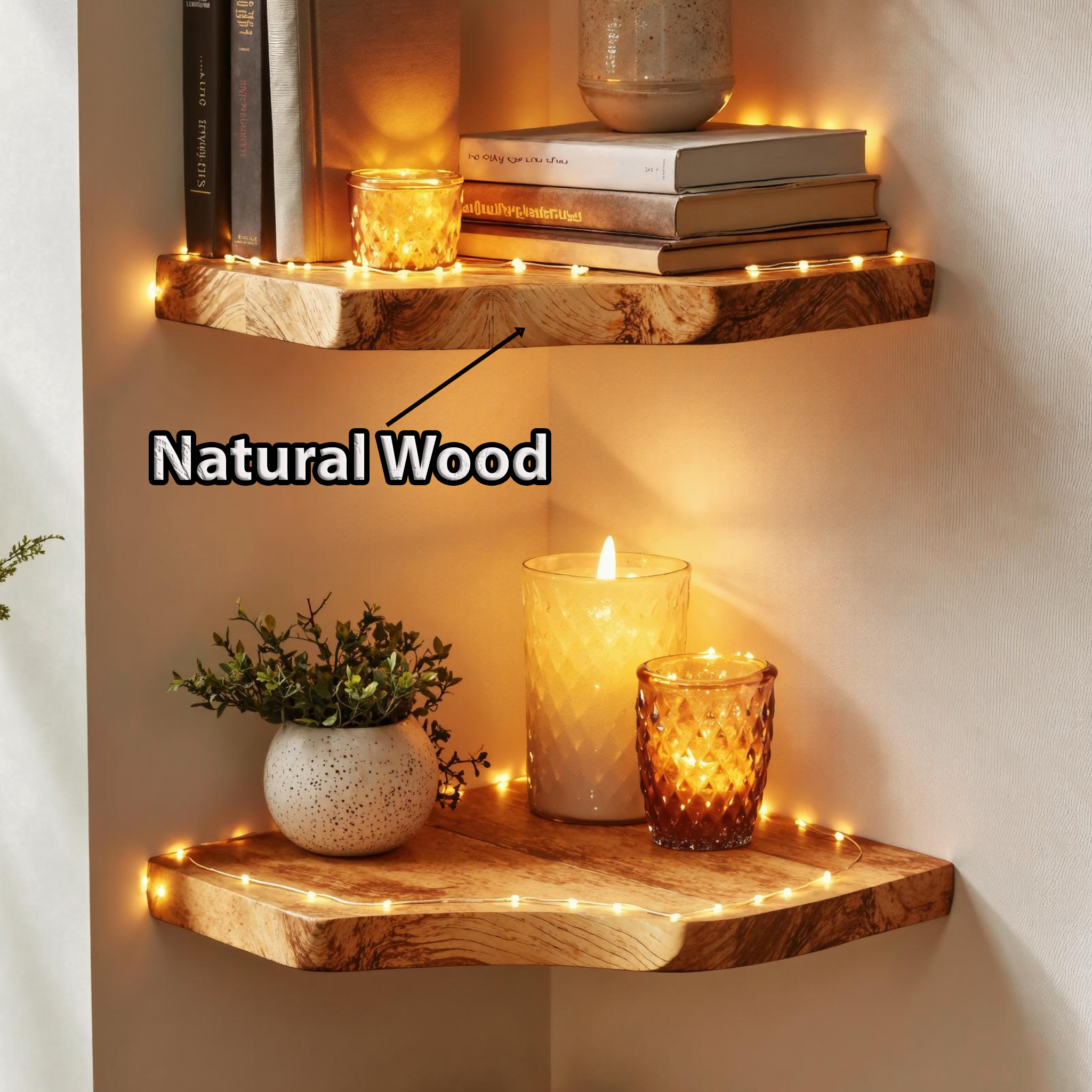 Natural Wood Corner Shelf For Farmhouse And Cottage Style SILDTCN085
