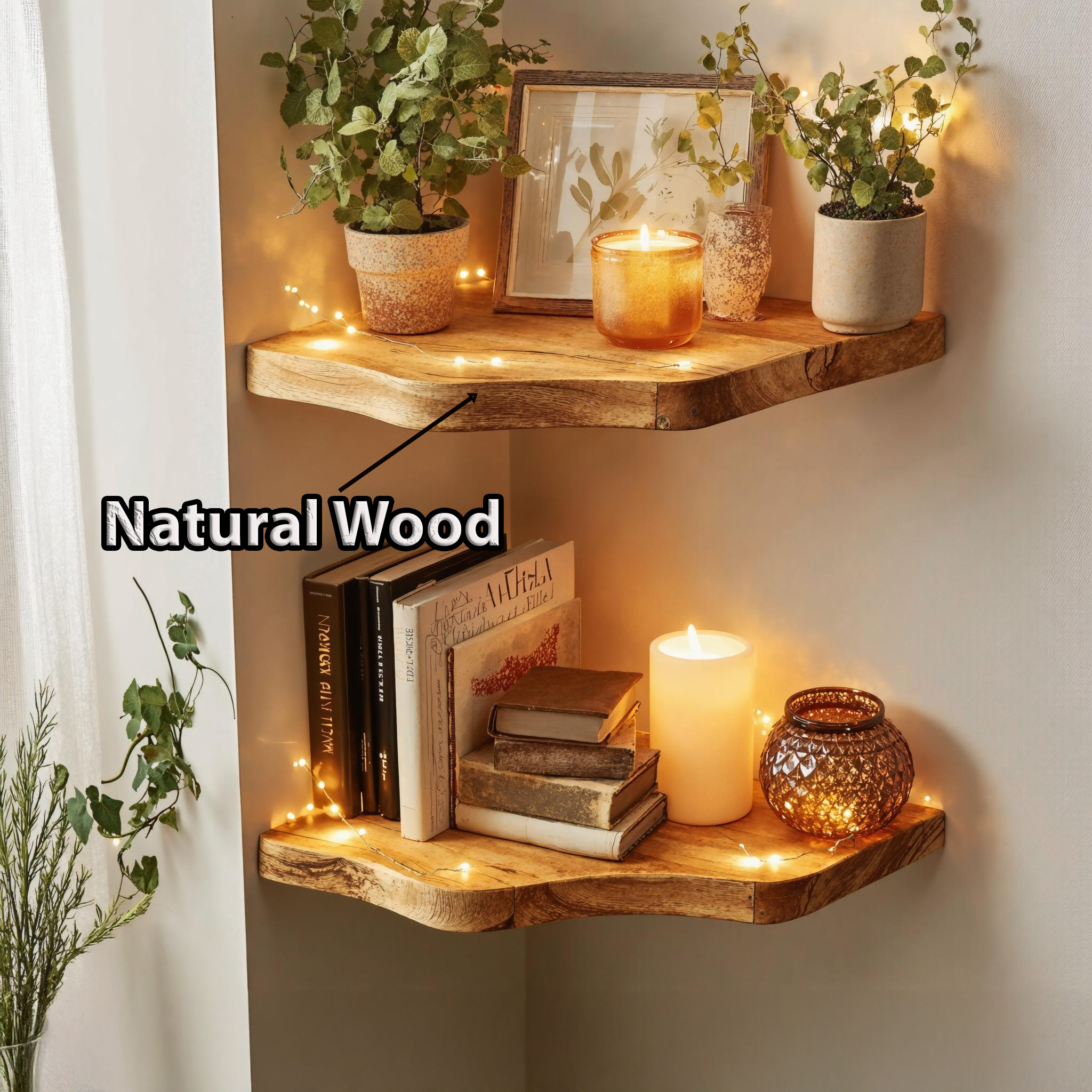 Corner Shelf Made From Natural Wood For Rustic Home Design SILDTCN084