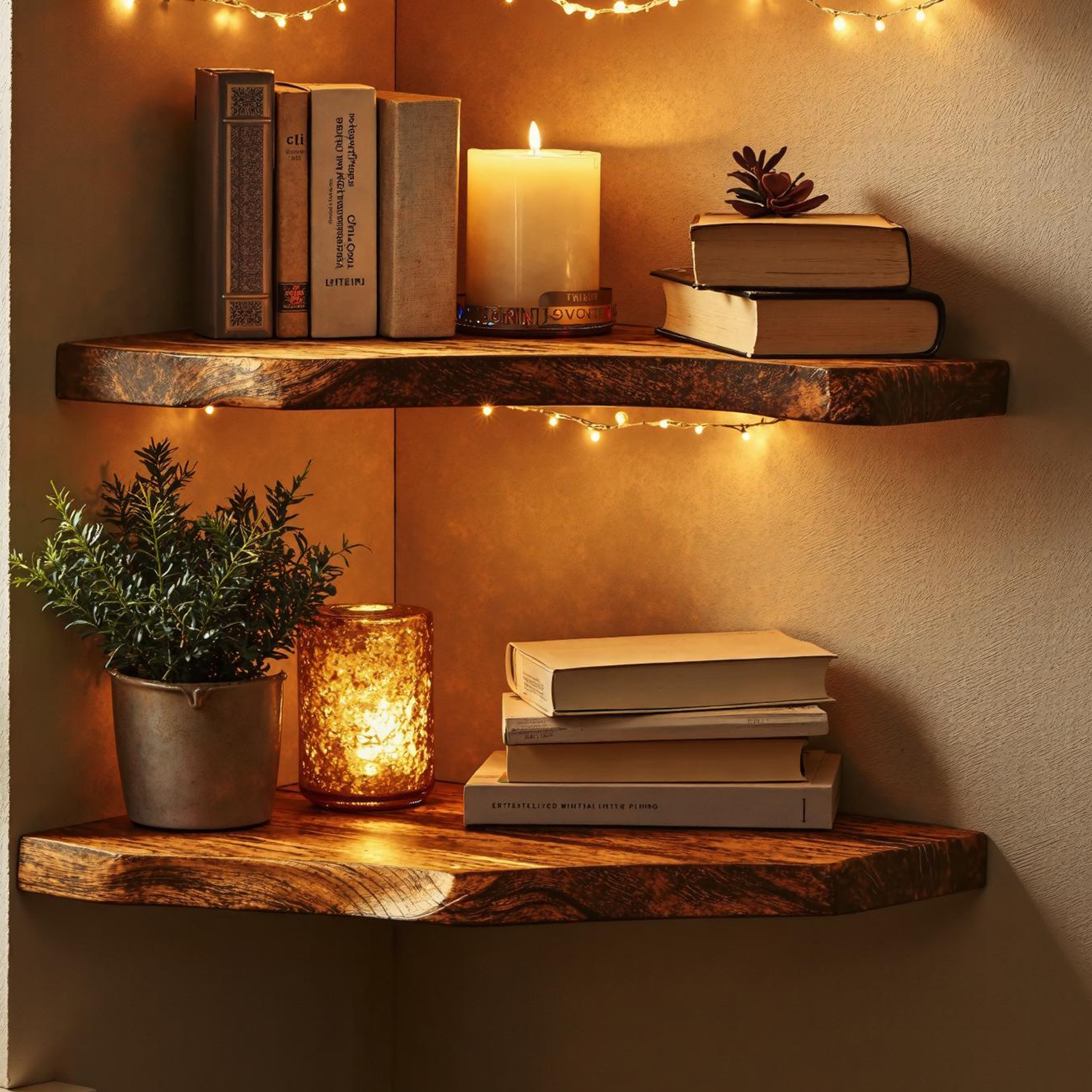Corner Shelf With Natural Wood Finish For Cozy Look SILDTCN079