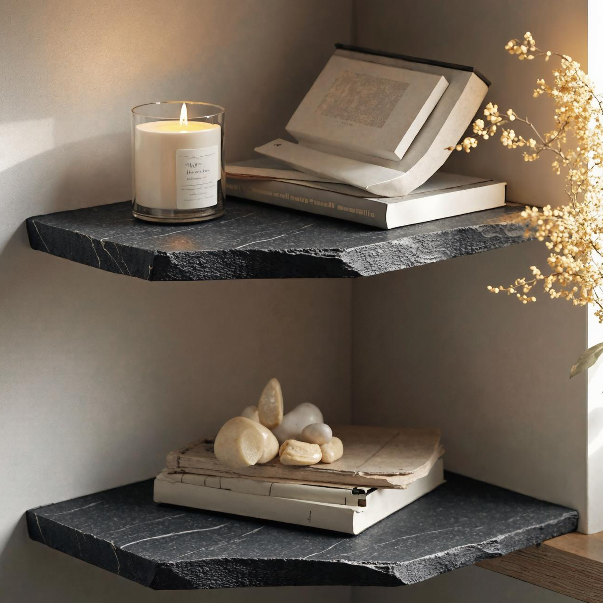 Modern Rustic Corner Shelf Made From Natural Wood For Stylish Storage SILDTCN076