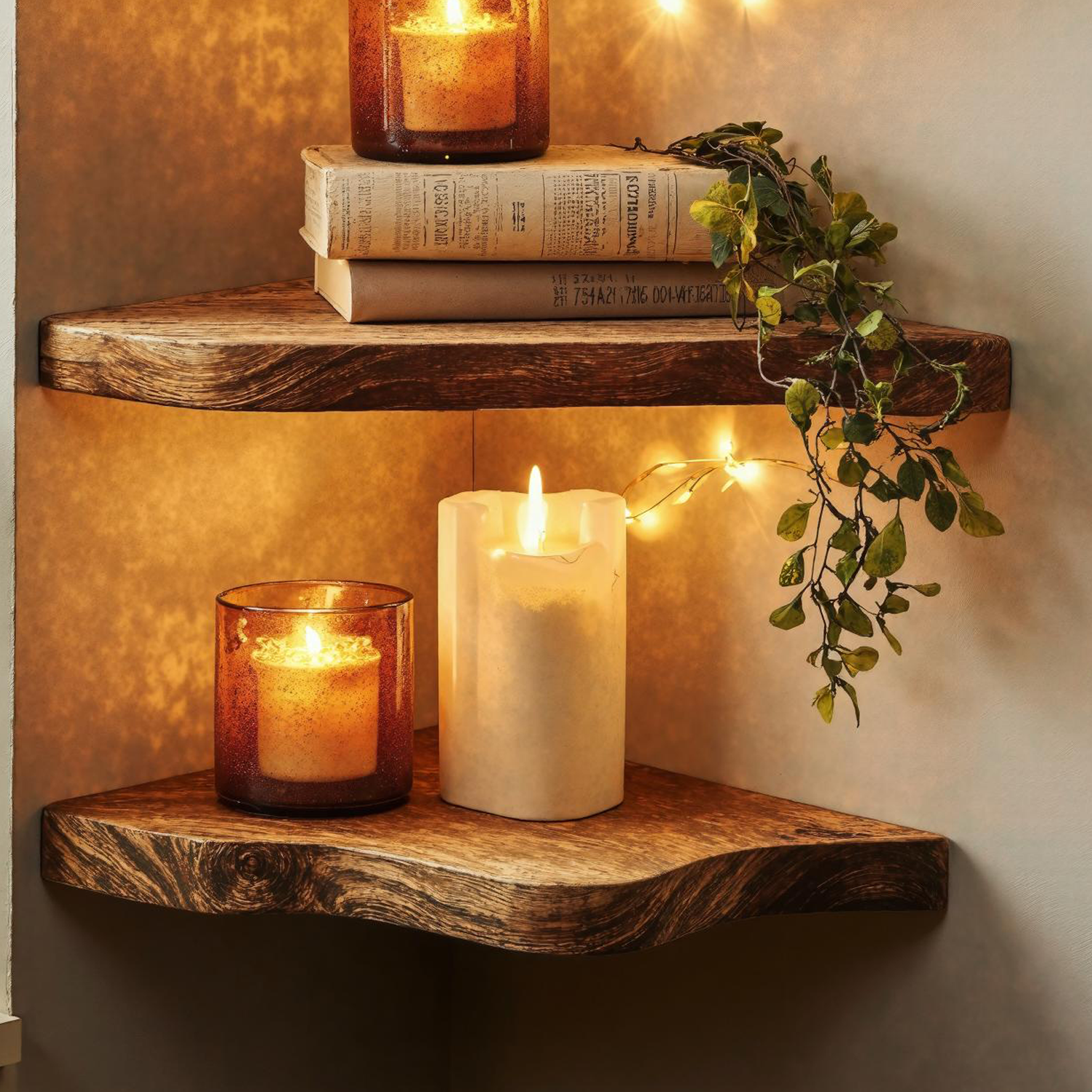 Handcrafted Corner Shelf Made From Natural Wood SILDTCN080
