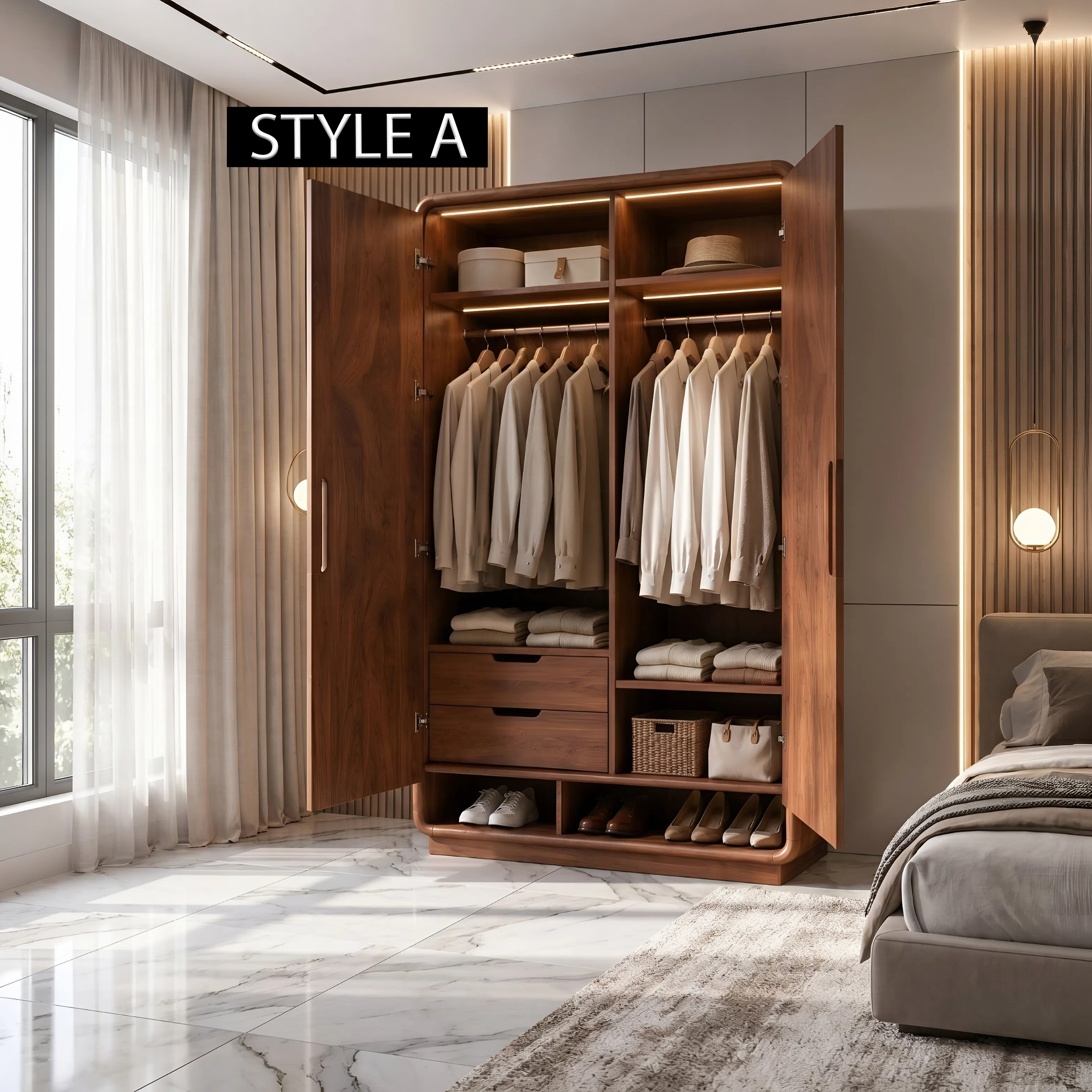 Minimalist Textured Surface Wardrobe For Guest Room Interior SILDTTNWDE004