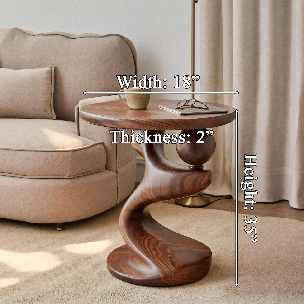 Modern Sculpted Wood Side Table With Artistic Curved Base For Living Room Or Bedroom SITHTTSTA010