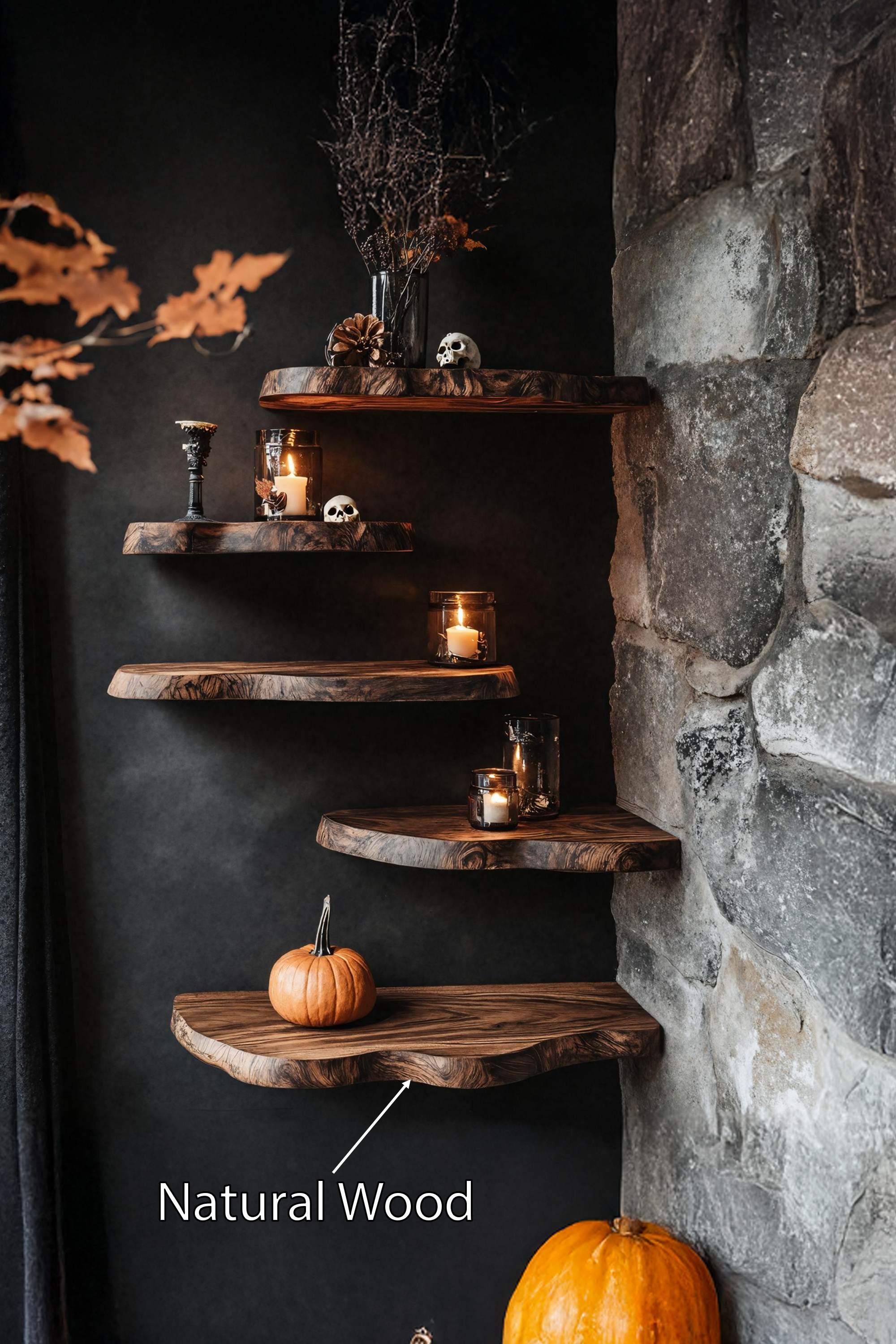 Rustic Wooden Floating Shelf For Entryway Design Vintage Halloween Look SILDTTRHFL002