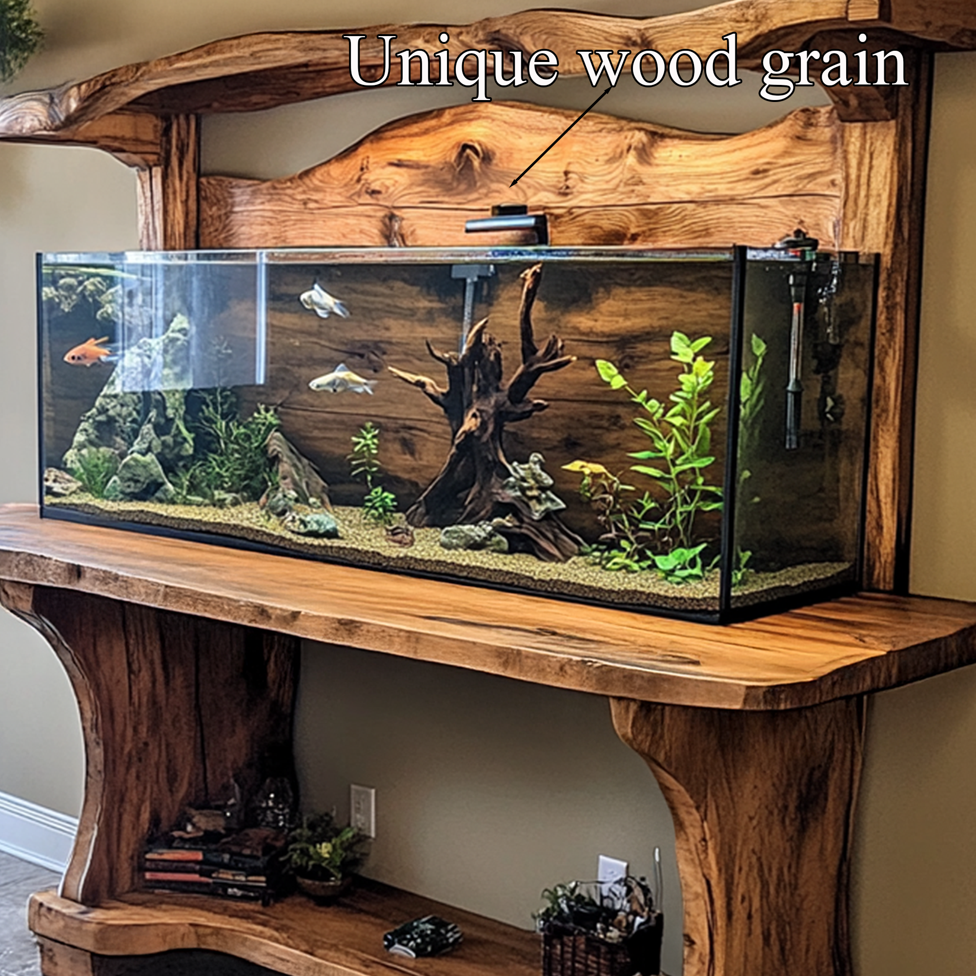 Wood tank fish wooden aquarium shelf Decor Living Room Gift SINLWT004