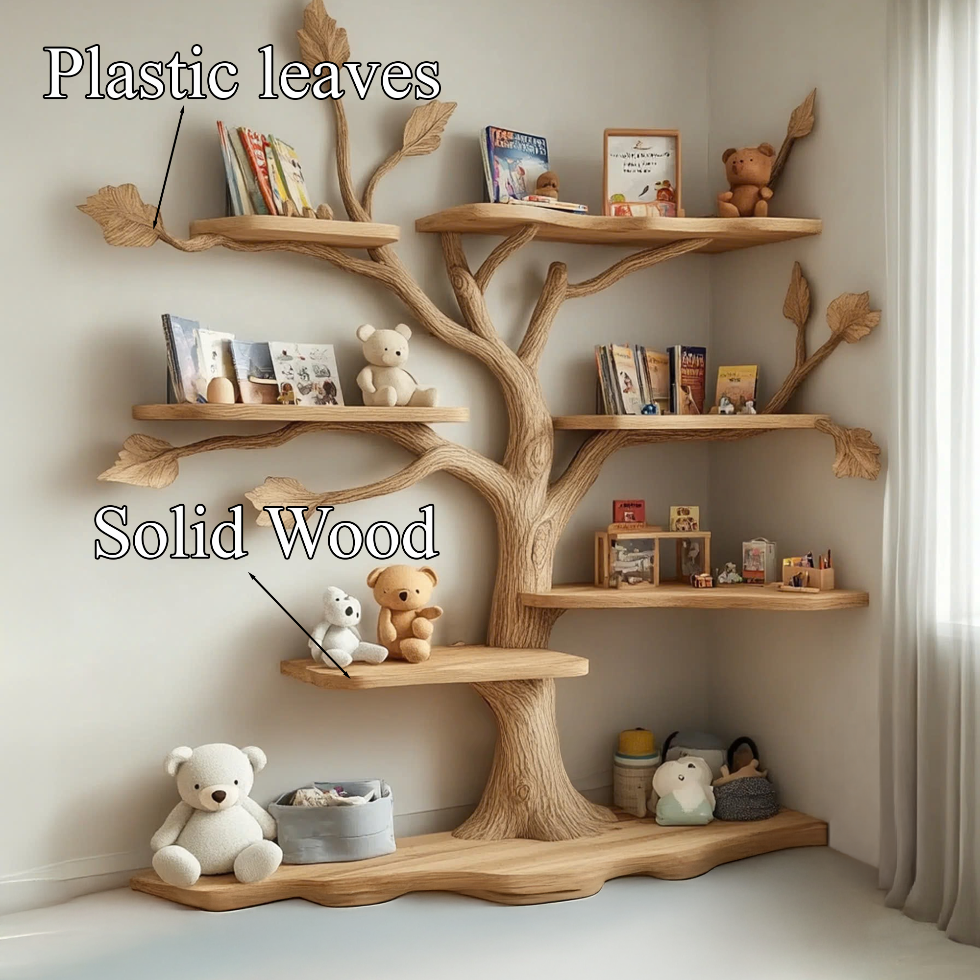 Tree Kids Bookshelf Natural Trees Handmade Baby Room Decor Gift SINLTB147