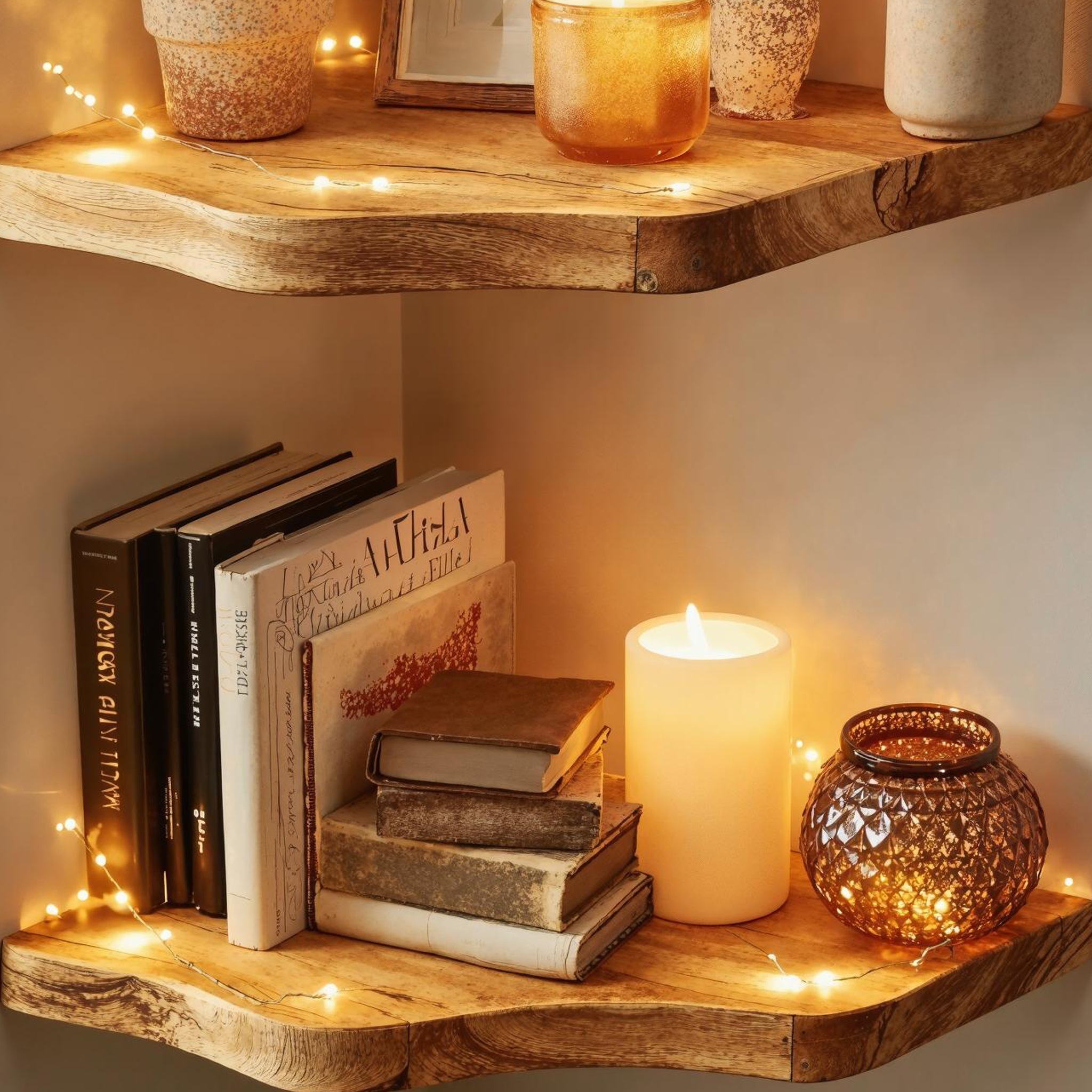 Corner Shelf Made From Natural Wood For Rustic Home Design SILDTCN084