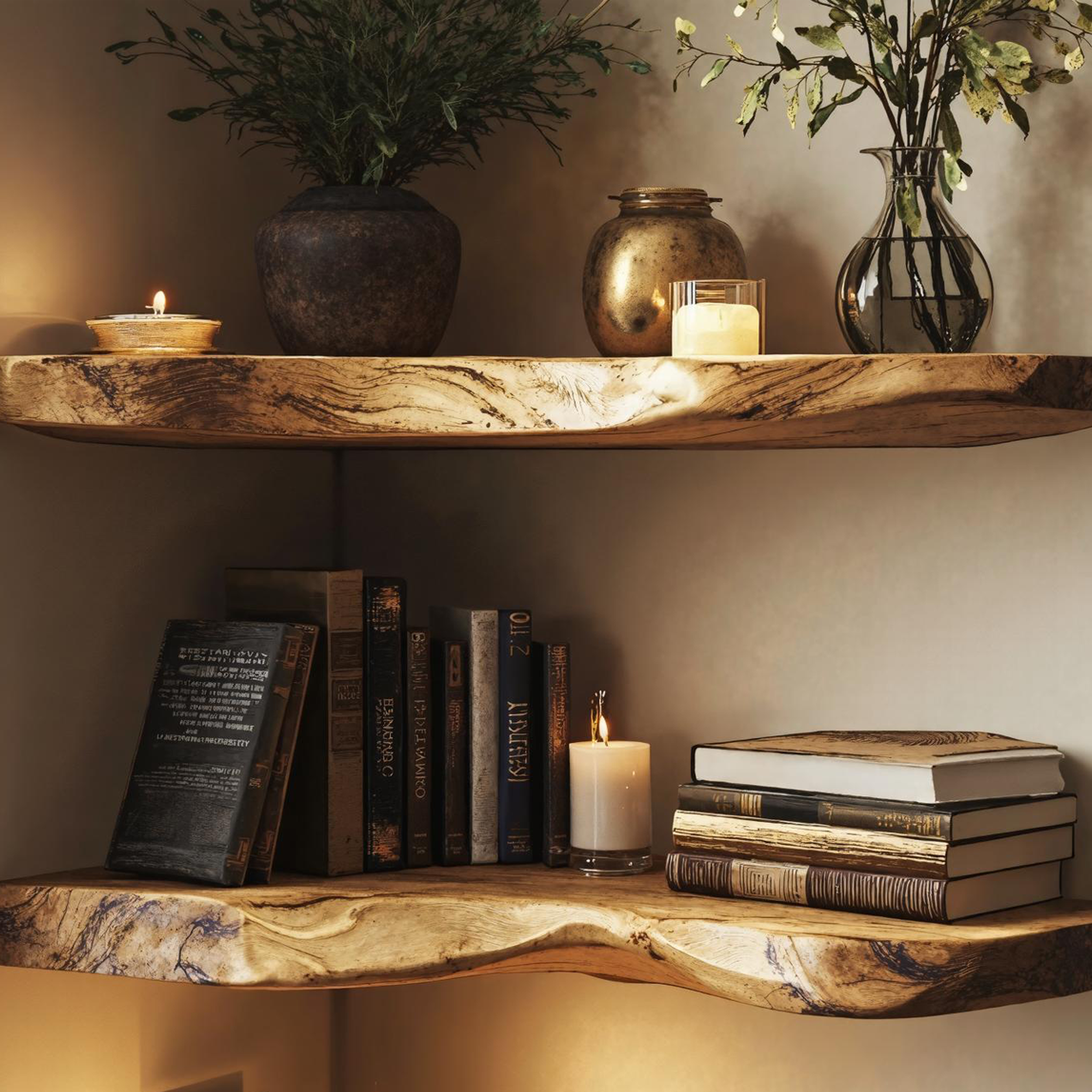 Elegant Wooden Corner Shelf For Living Room Display SILDTCN087