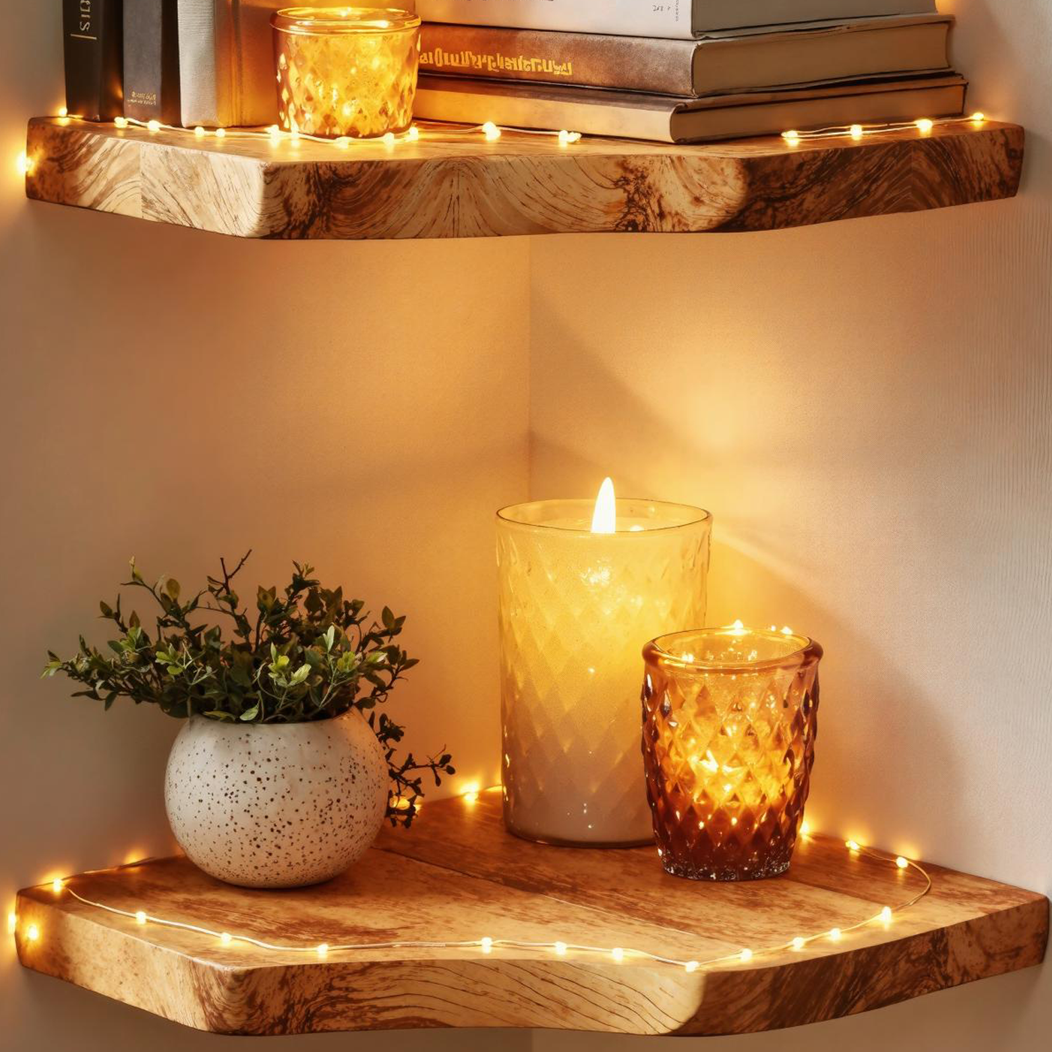 Natural Wood Corner Shelf For Farmhouse And Cottage Style SILDTCN085