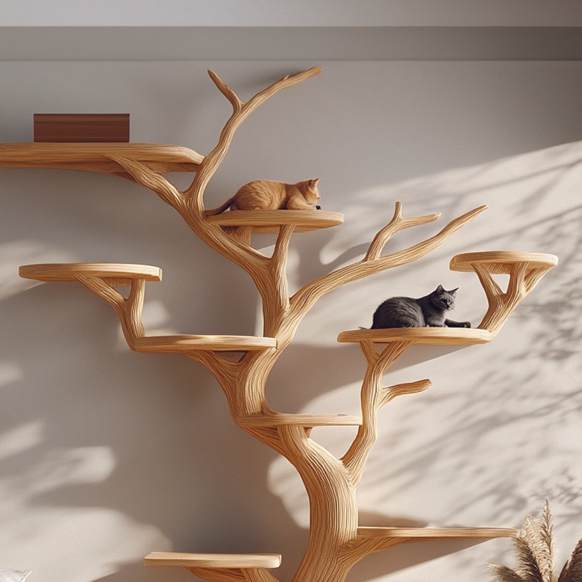 Rustic Solid Wood Cat Tree Handmade Wall Art Naturally Gift Cat SINLTT016