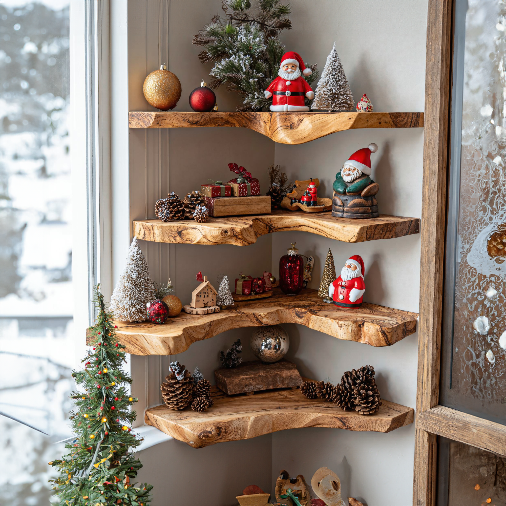 Handcrafted Live Edge Corner Shelves Xmas Decor SILDTCN026