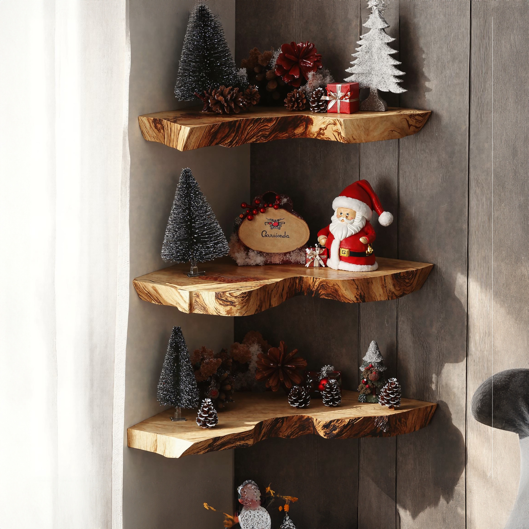 Handcrafted Wooden Corner Shelves Xmas Decor Shelves SILDTCN027