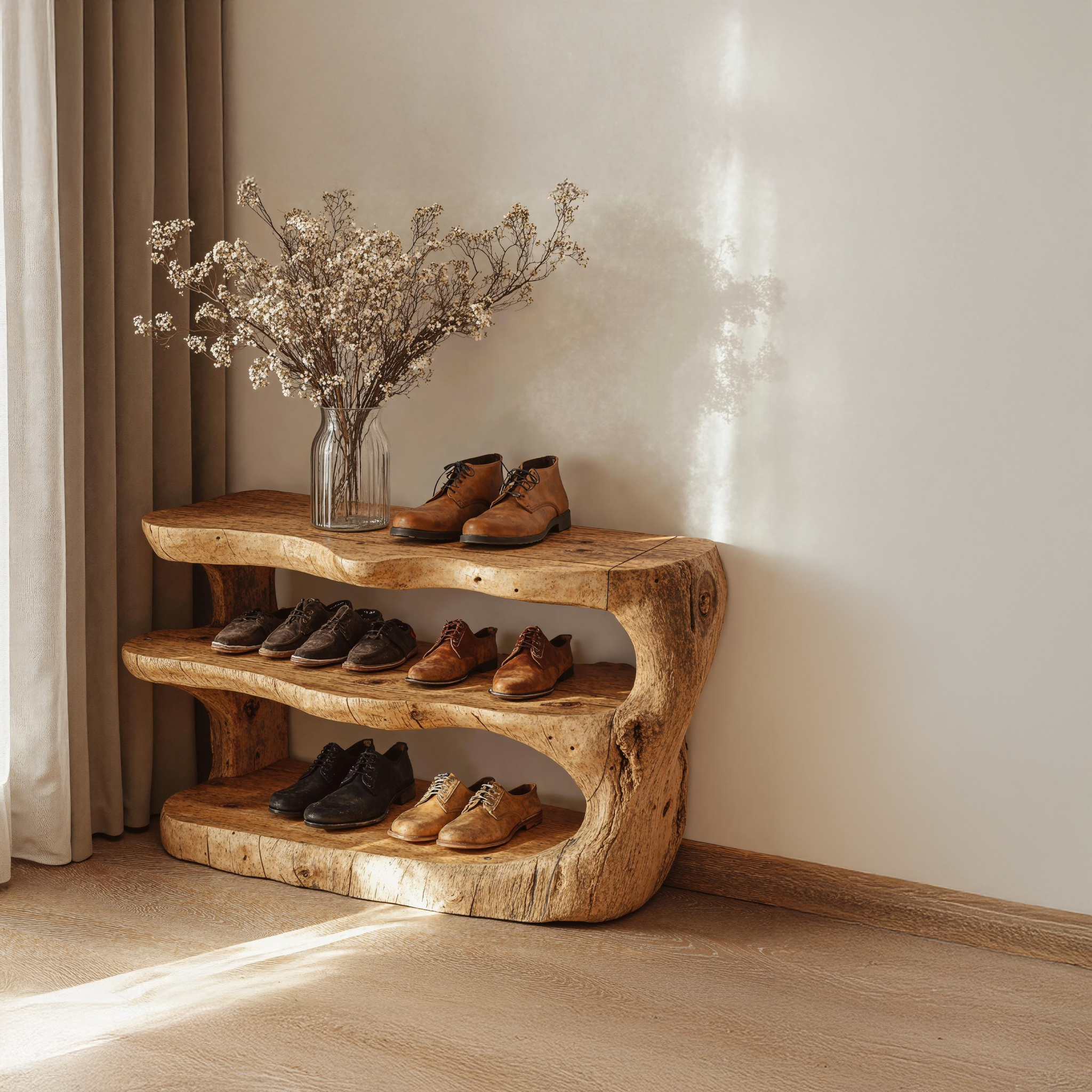 Wooden Entryway Shoe Bench With Shelves For Storage SILDTSHB018
