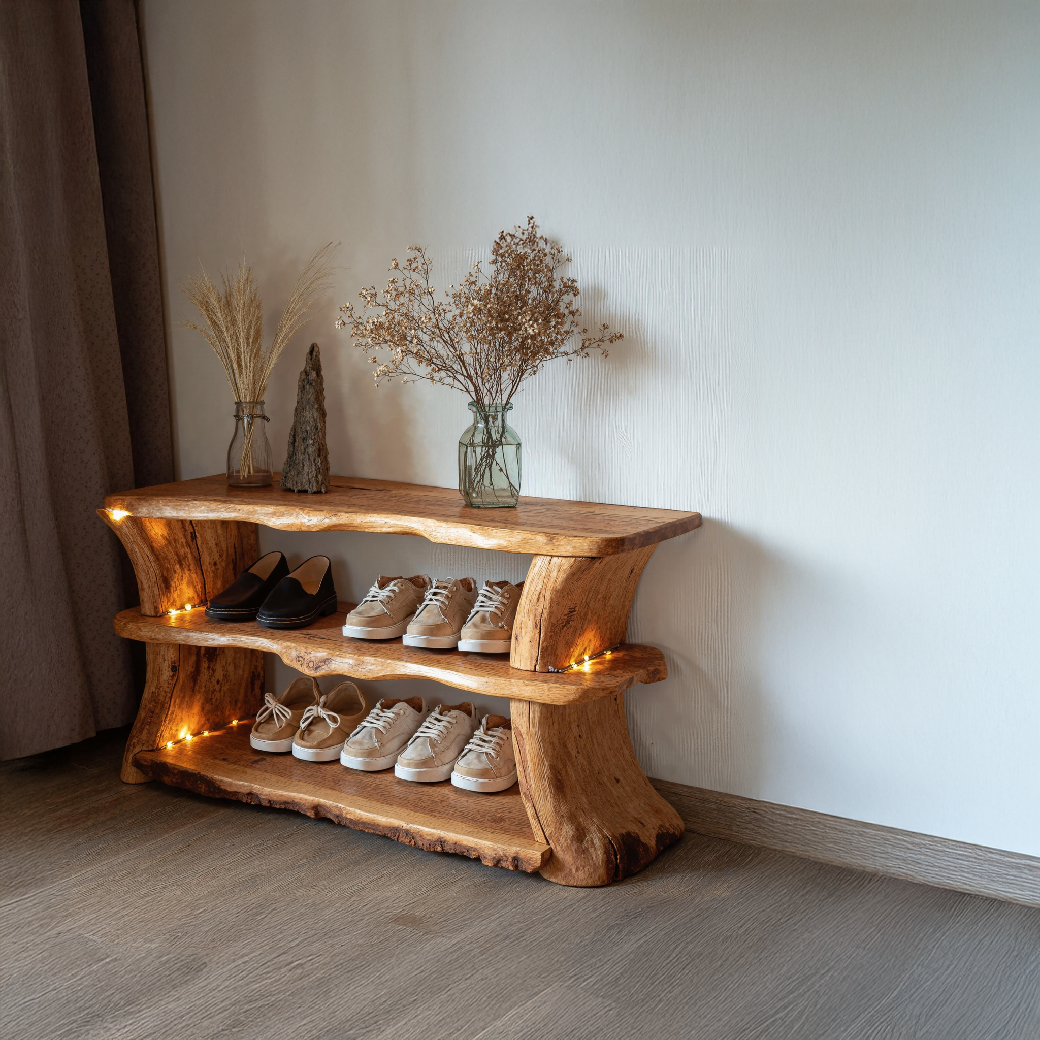 Natural Wood Shoe Shelf Bench For Entryway Organization SILDTSHB009