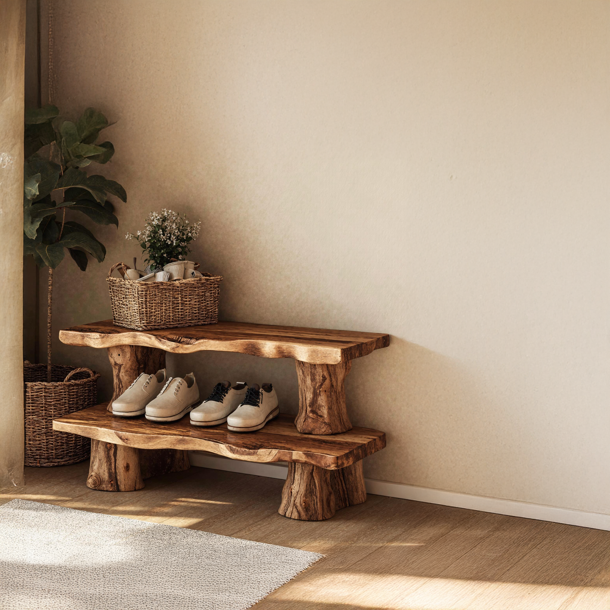 Vintage Natural Wood Shoe Bench For Traditional Home Decor SILDTSHB006