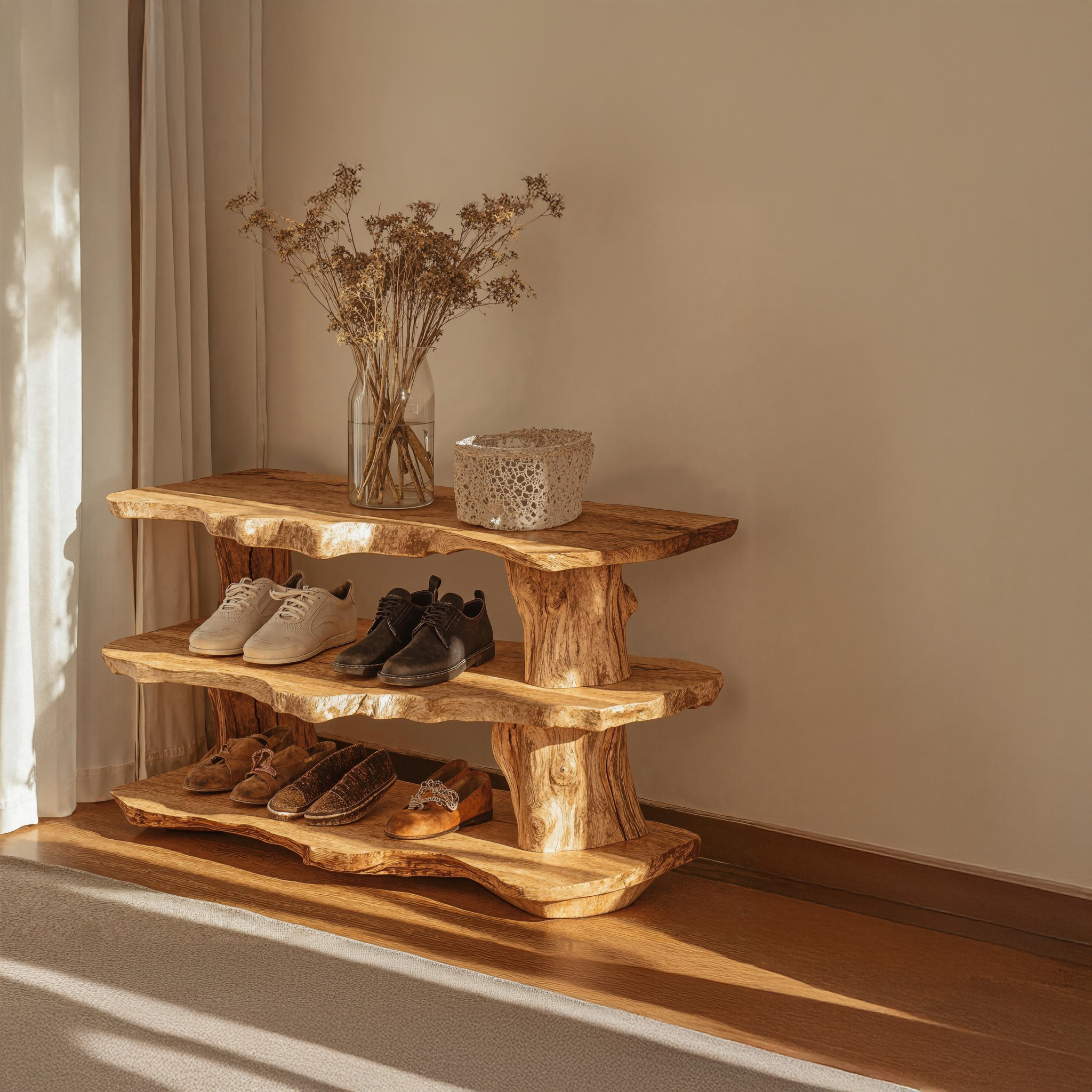 Traditional Wooden Shoe Bench With Handcrafted Finish SILDTSHB019